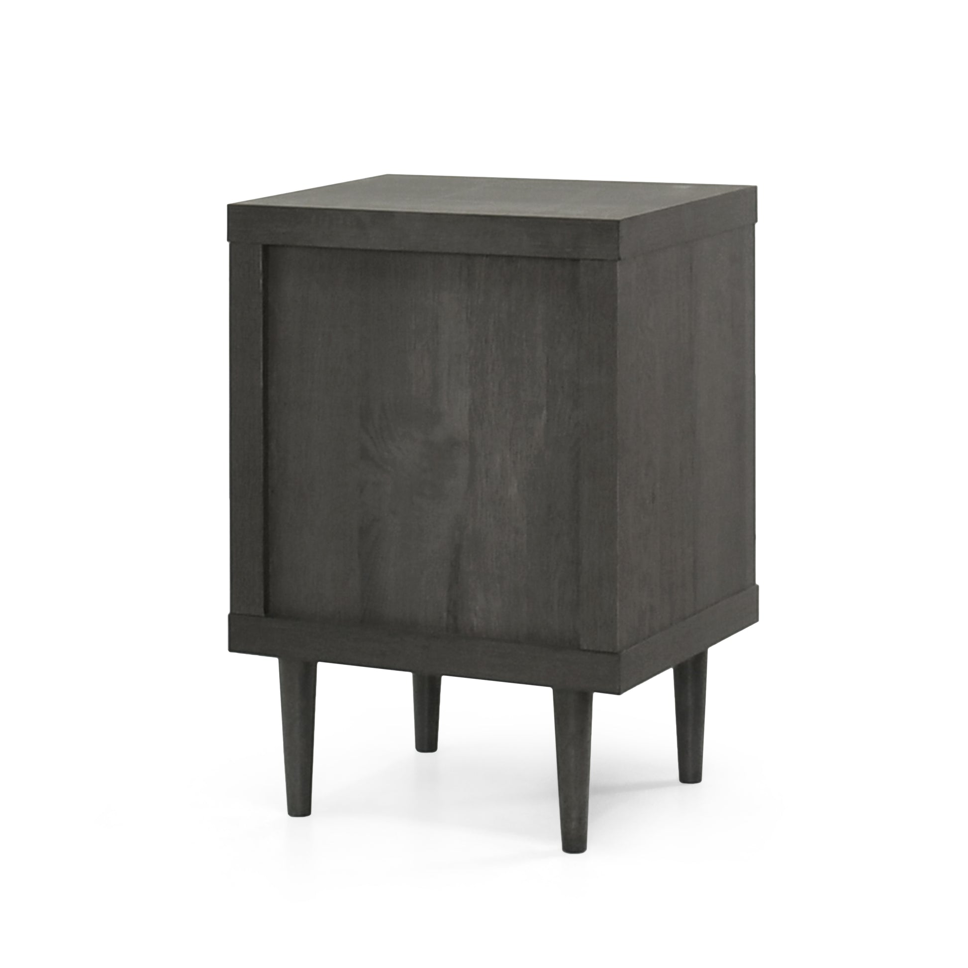Dark gray wooden nightstand with tapered legs