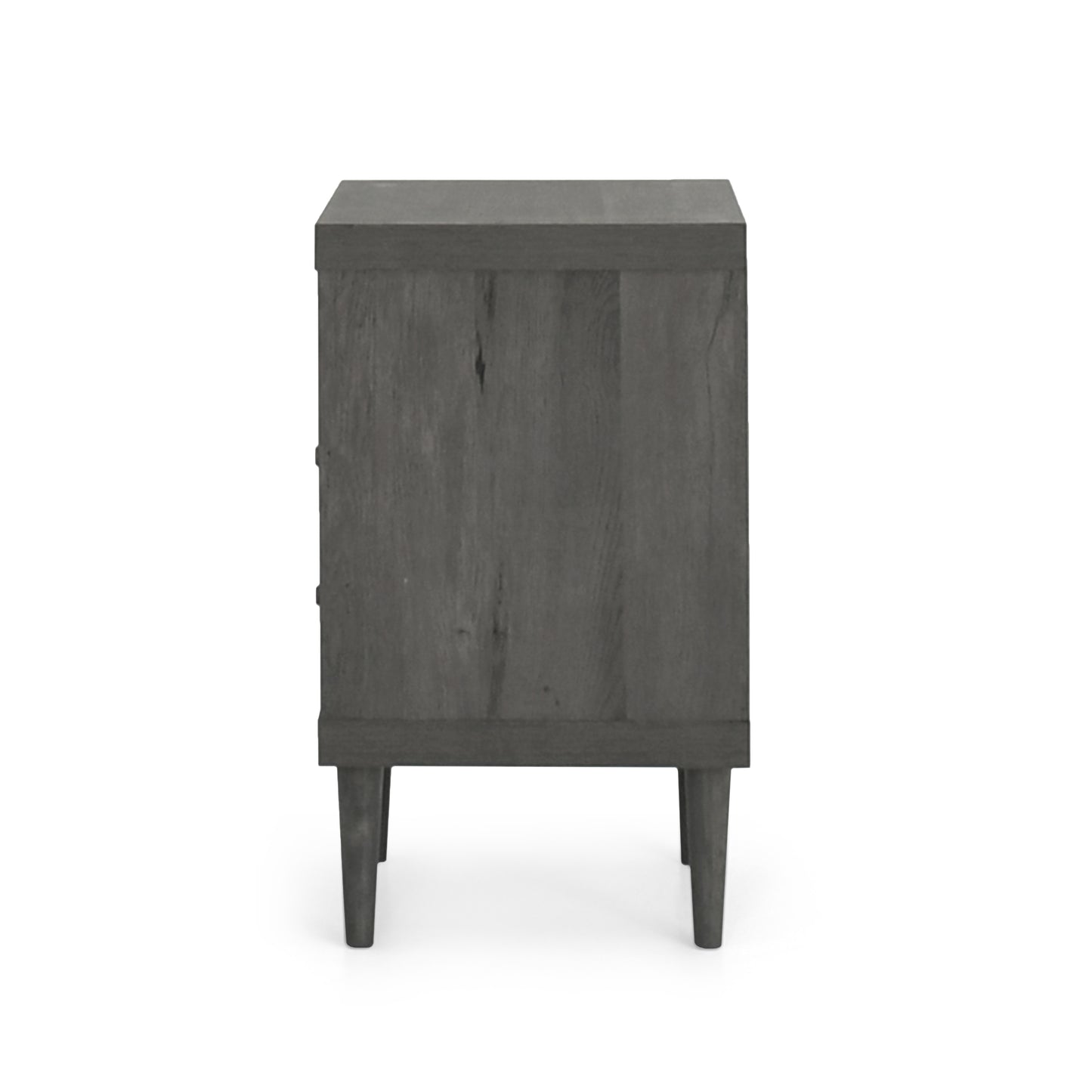 Gray wooden dresser with tapered legs and clean lines for modern bedroom storage