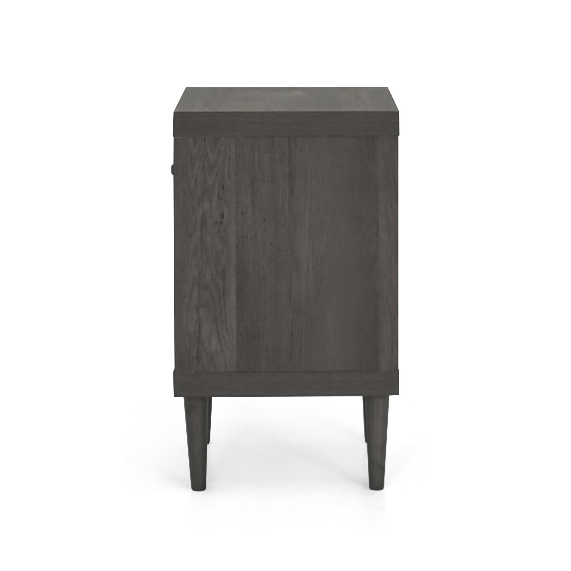 Gray wood nightstand with tapered legs