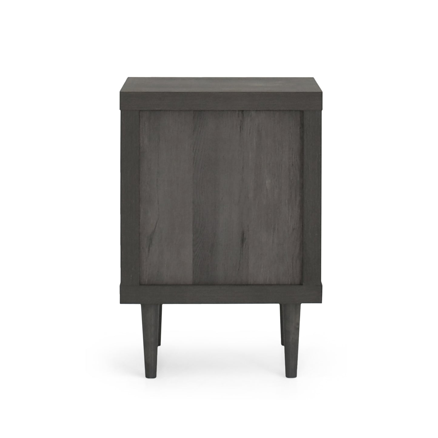 Dark gray wood veneer nightstand with tapered legs