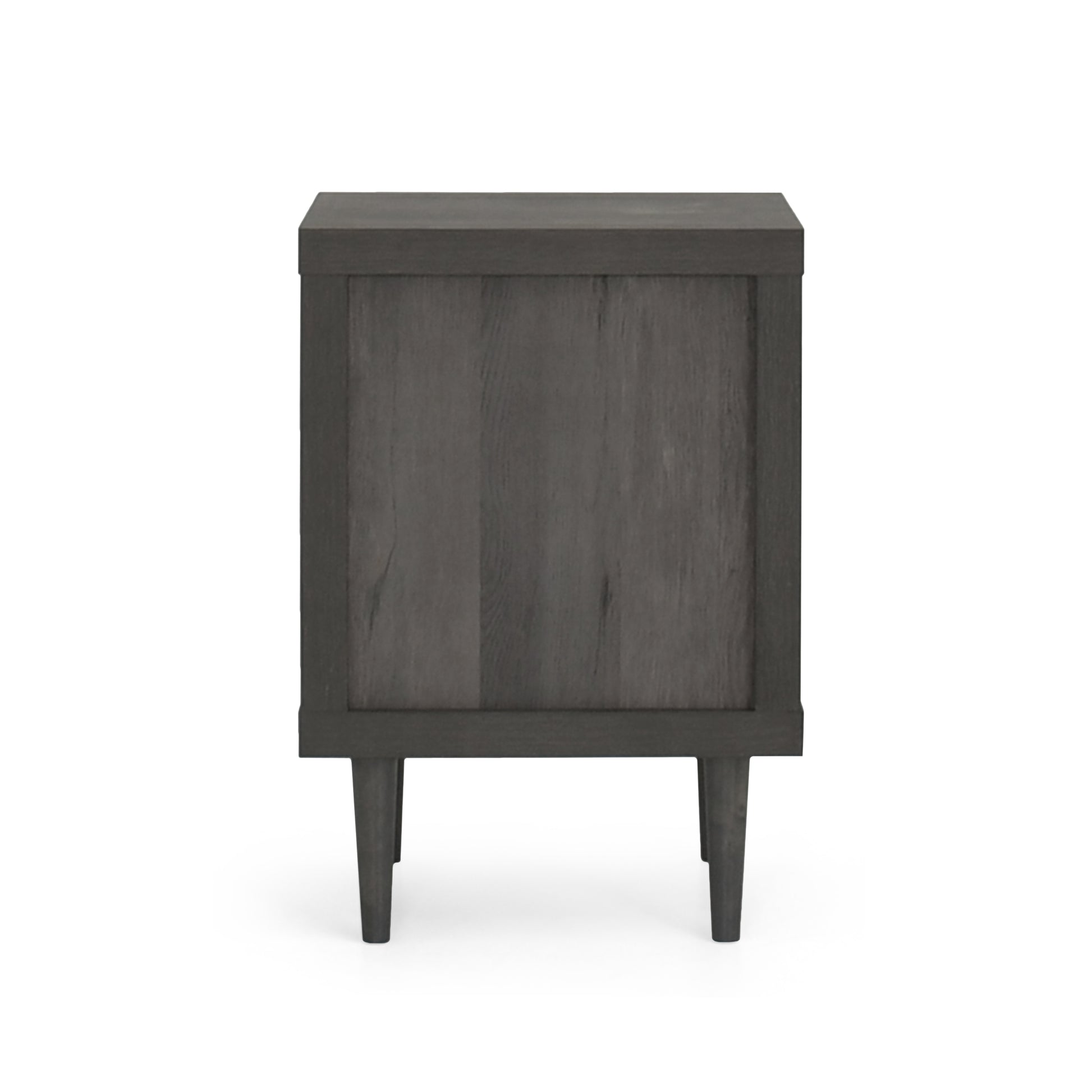 Dark gray wood veneer nightstand with tapered legs