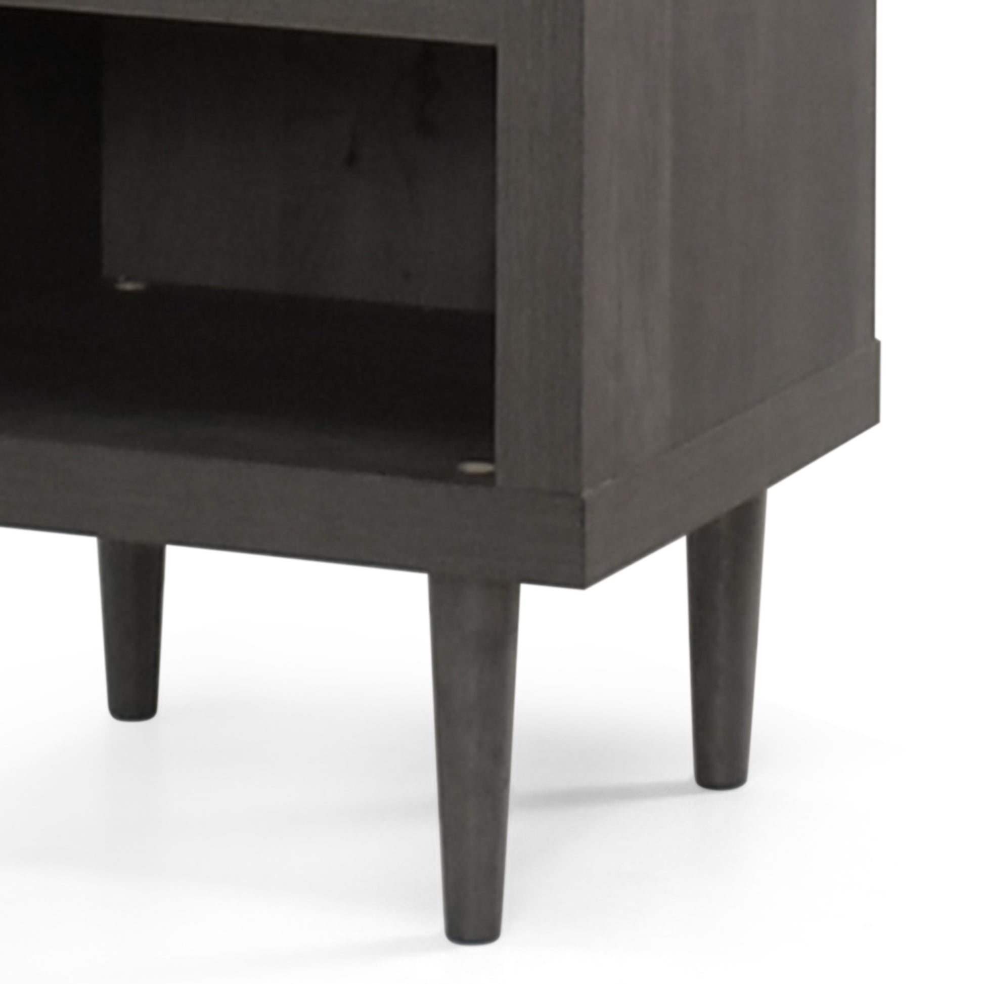 Dark gray wooden bedside table with tapered legs