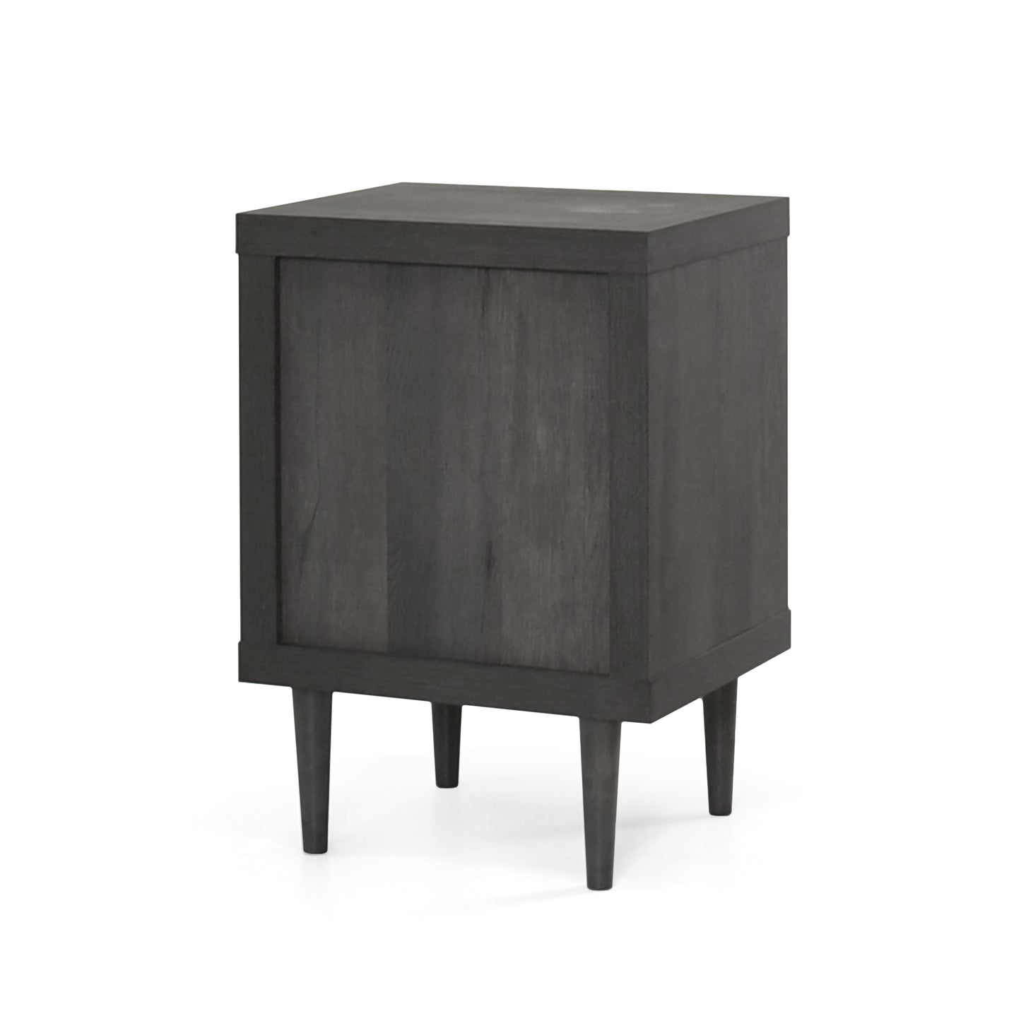 Dark grey wooden nightstand with tapered legs