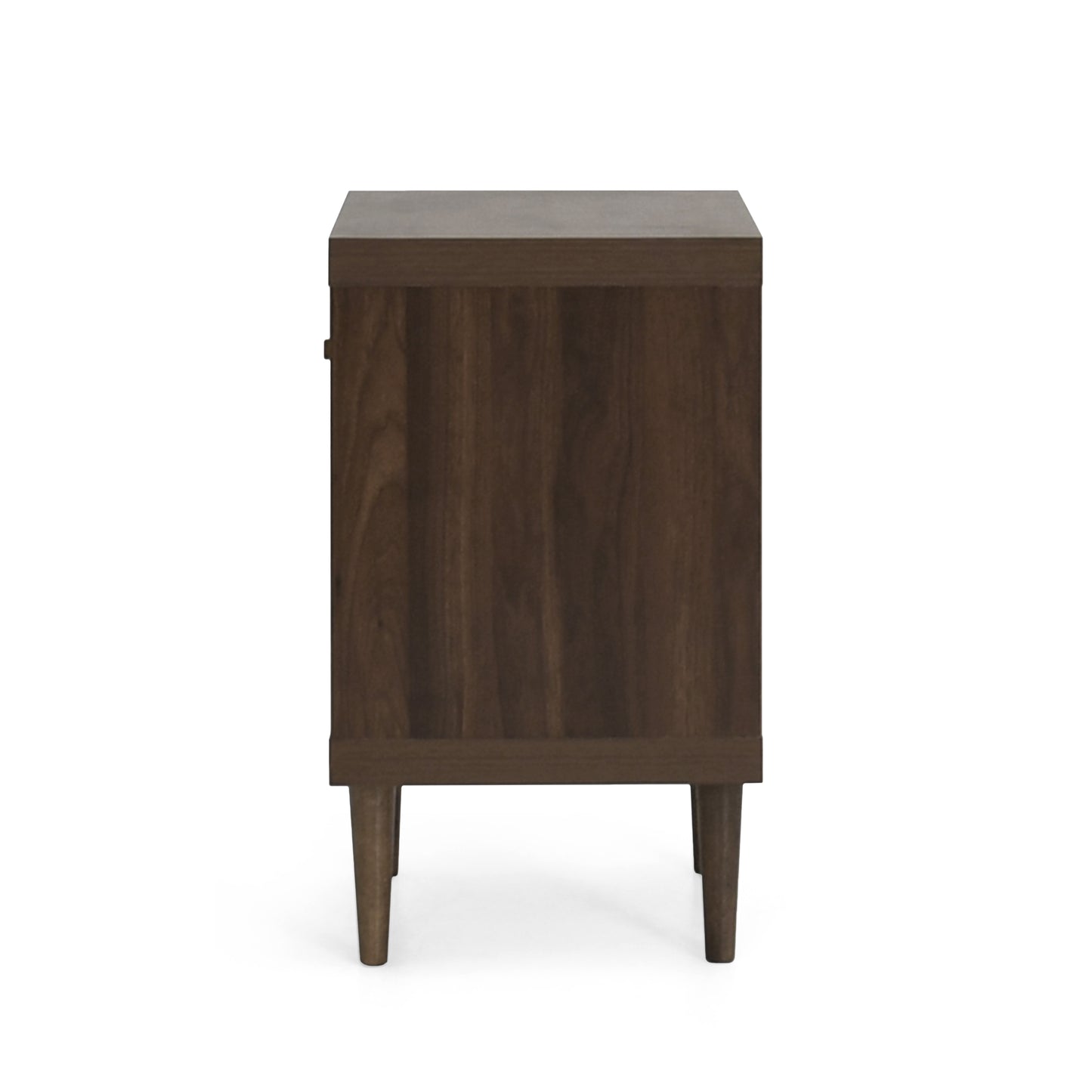Brown wood nightstand with angled legs