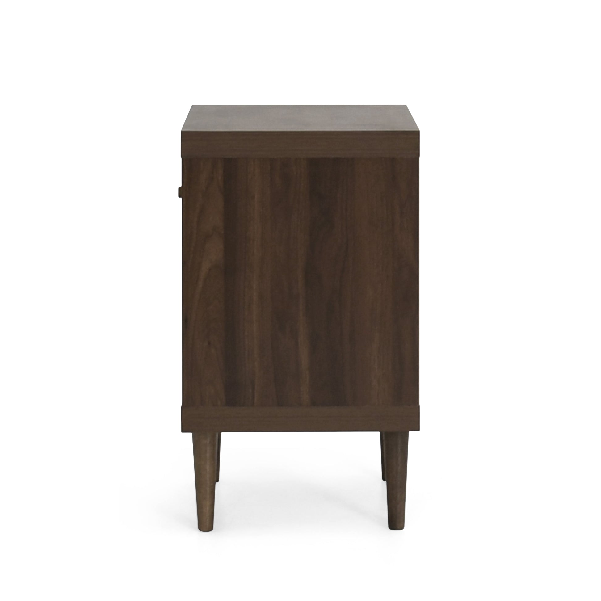 Brown wood nightstand with angled legs