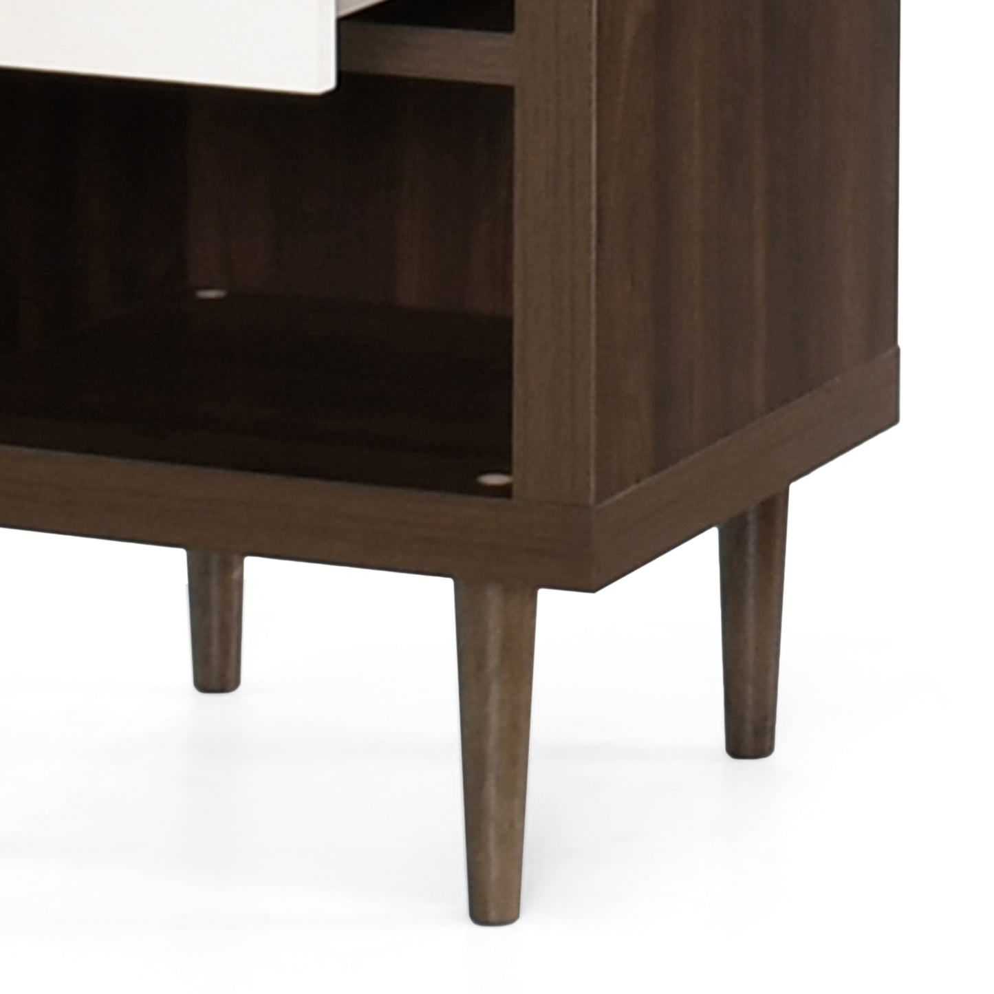 Dark wood media console with tapered legs