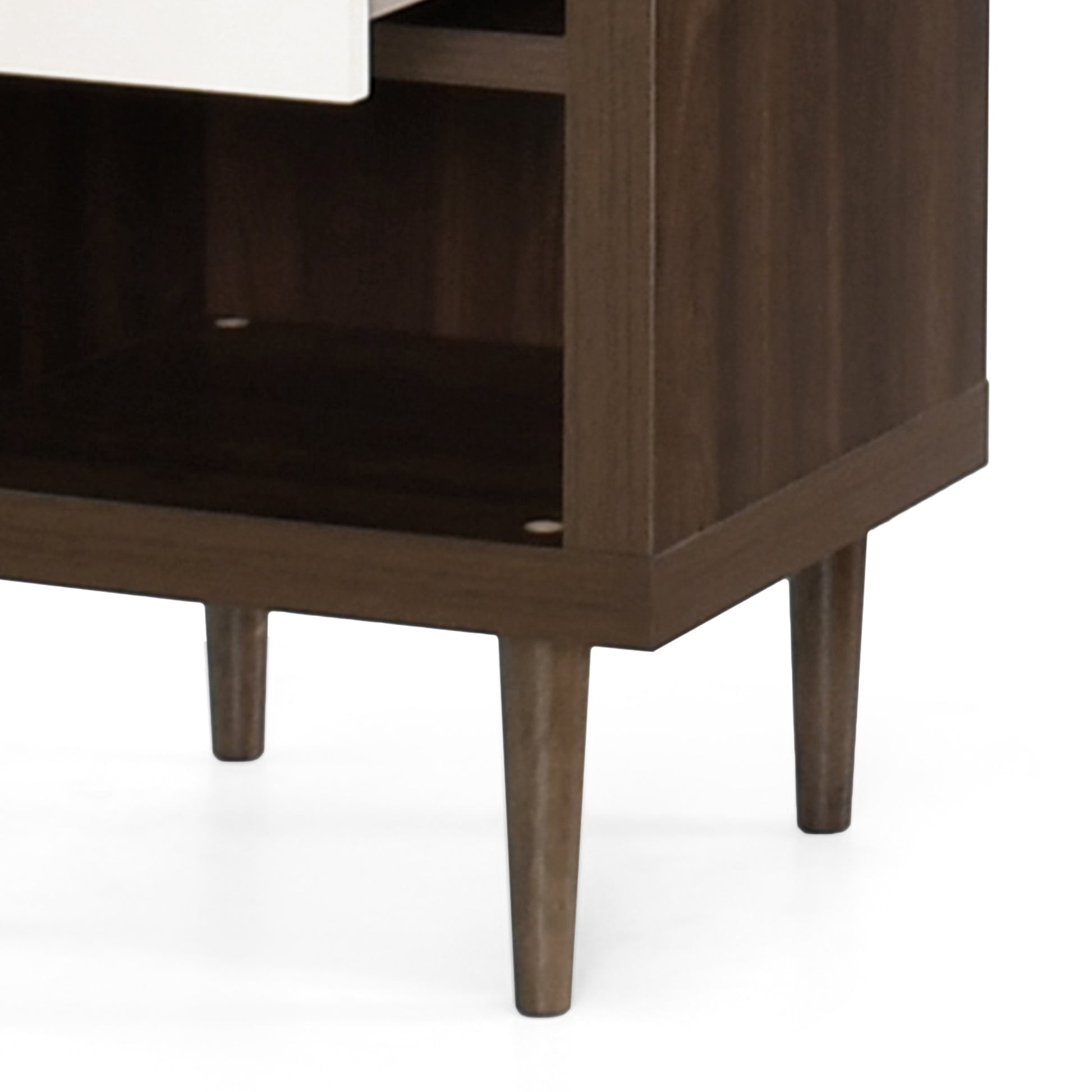 Dark wood media console with tapered legs