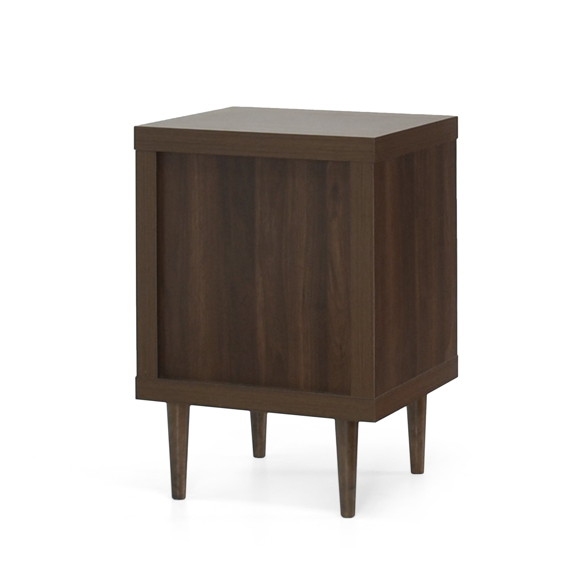 Dark wood modernist nightstand with tapered legs