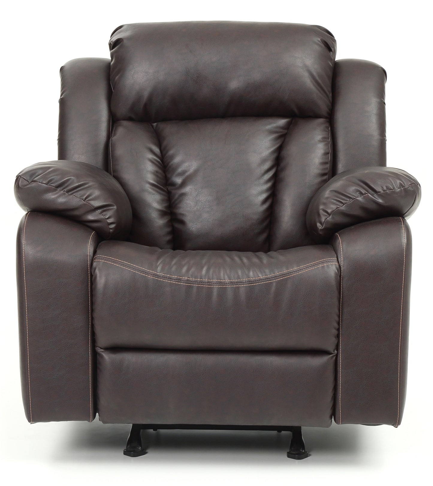 Plush brown leather recliner armchair with padded armrests and detailed stitching for ultimate comfort