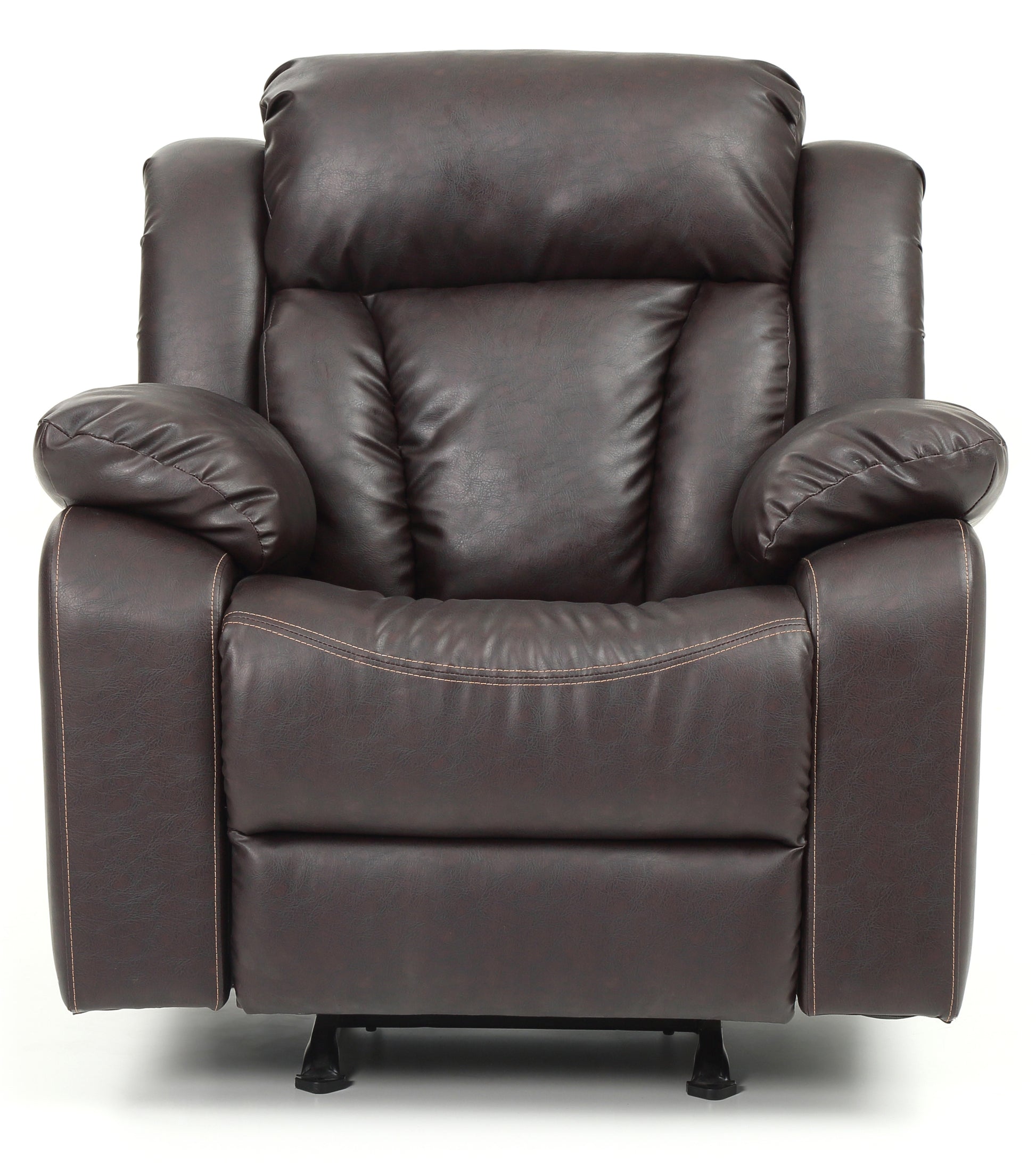 Plush brown leather recliner armchair with padded armrests and detailed stitching for ultimate comfort