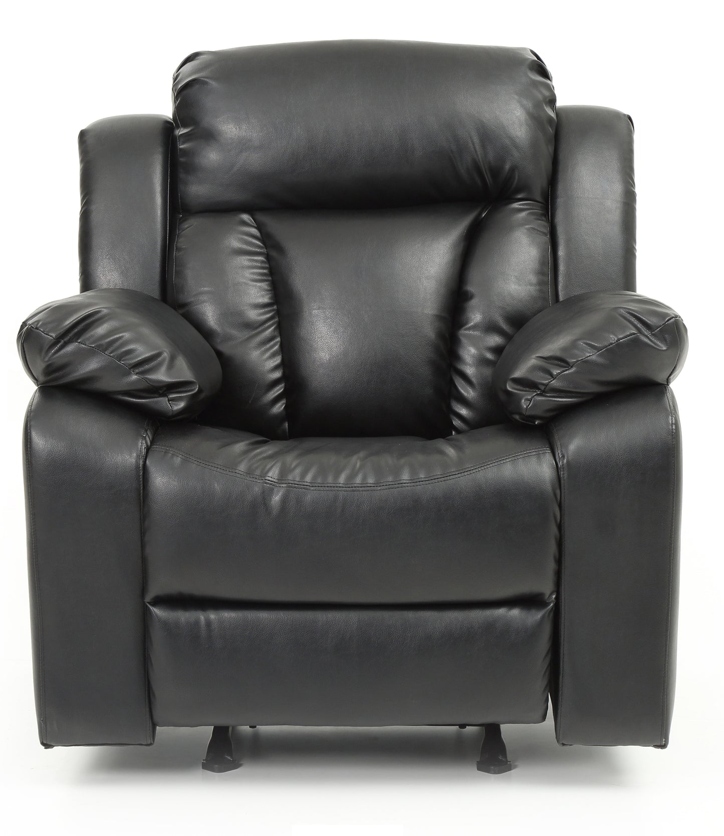 Plush black leather recliner chair with padded armrests for ultimate comfort