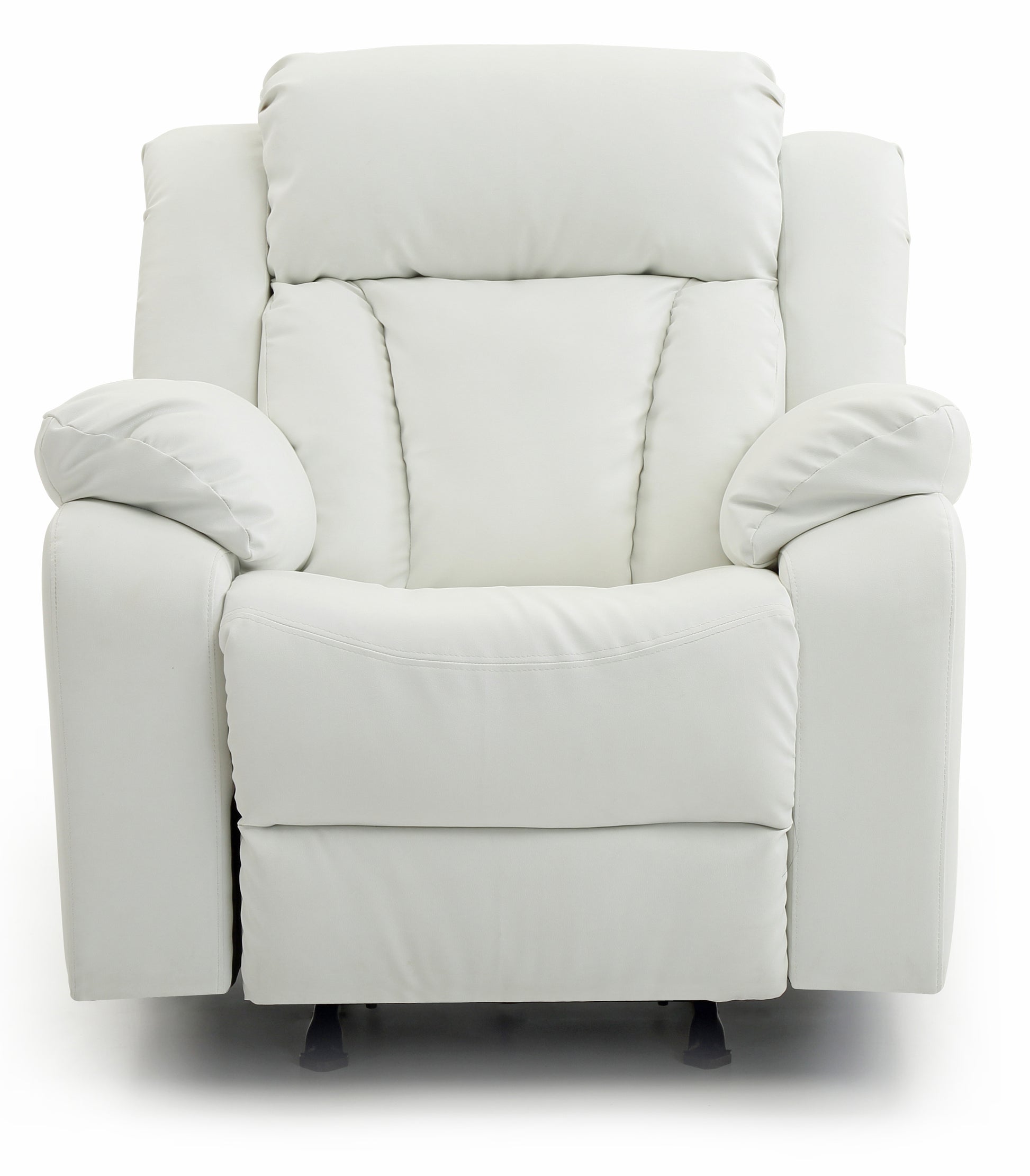 White faux leather recliner chair with padded arms and back
