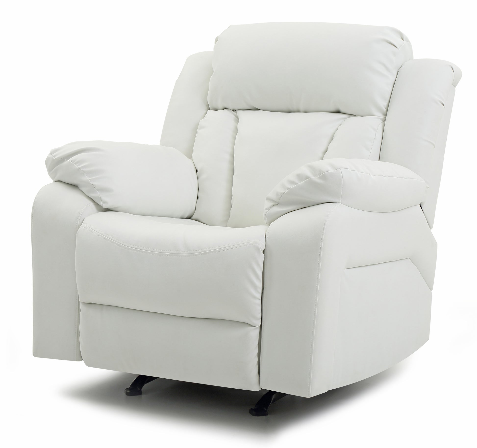 Plush white leather recliner chair with padded armrests and headrest for ultimate comfort
