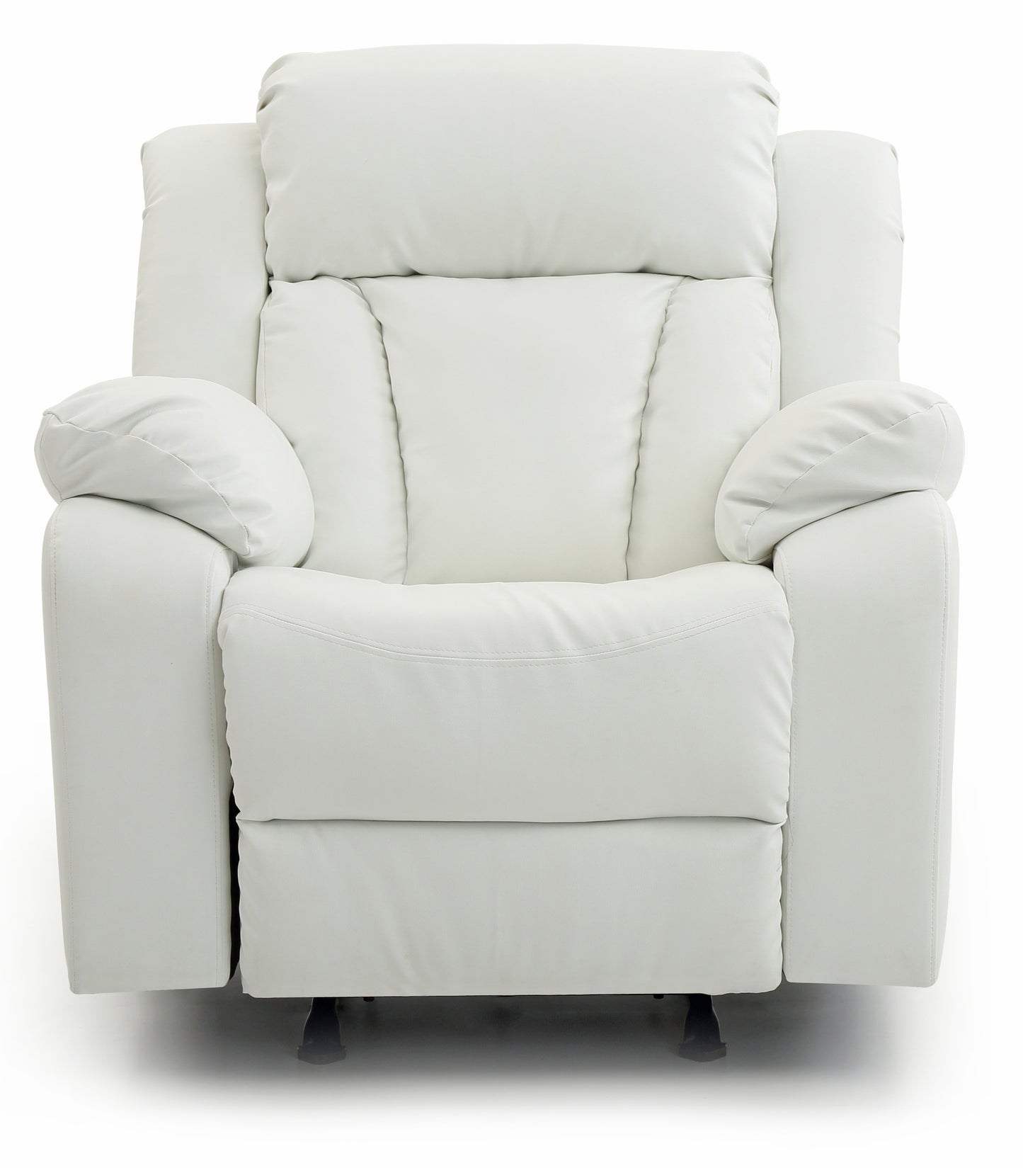 Comfortable white leather recliner chair with plush padding and armrests