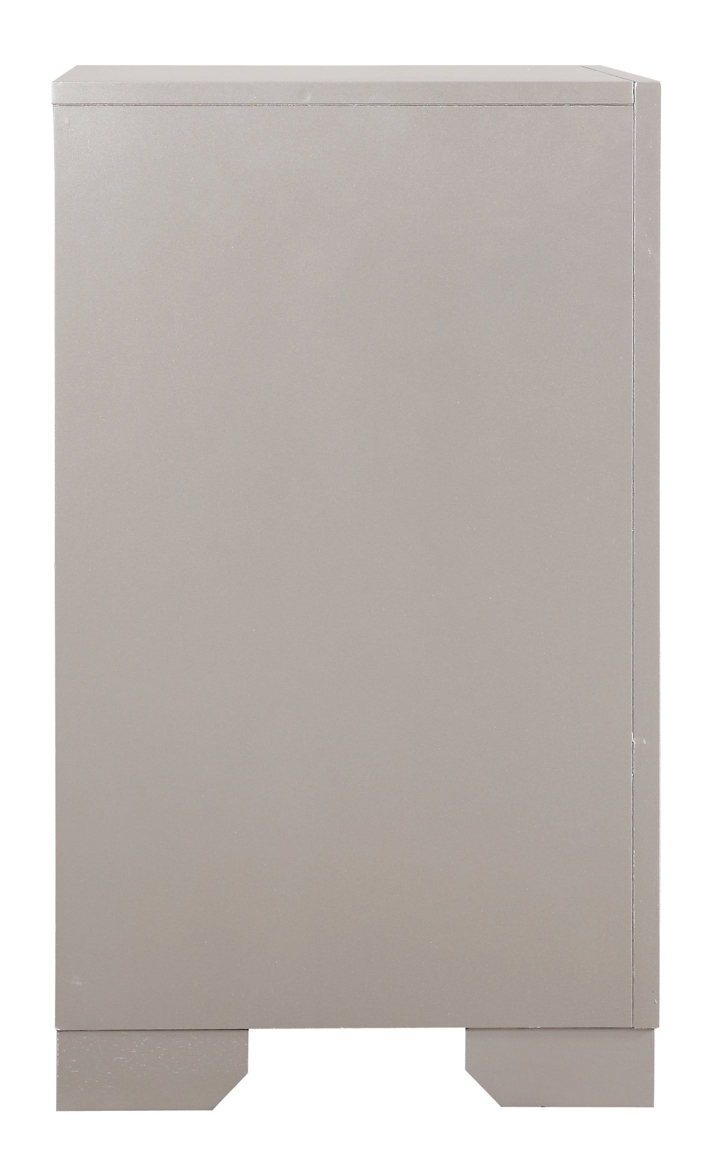 Modern gray metal cabinet side view with clean lines and a minimalist design