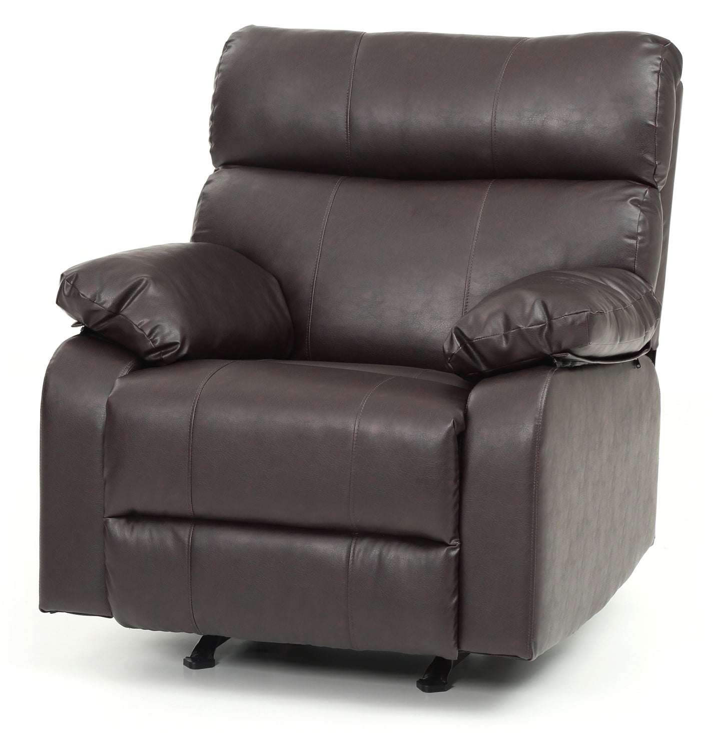 Plush brown faux leather recliner chair with padded arms and back for ultimate comfort