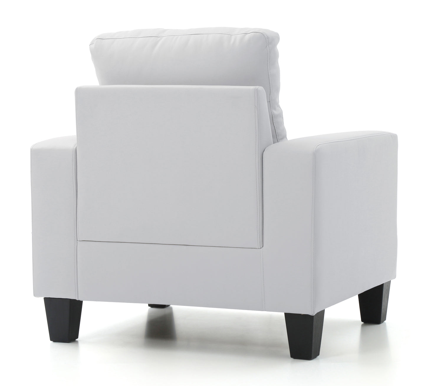 Modern gray leather armchair with supportive backrest and sleek black legs