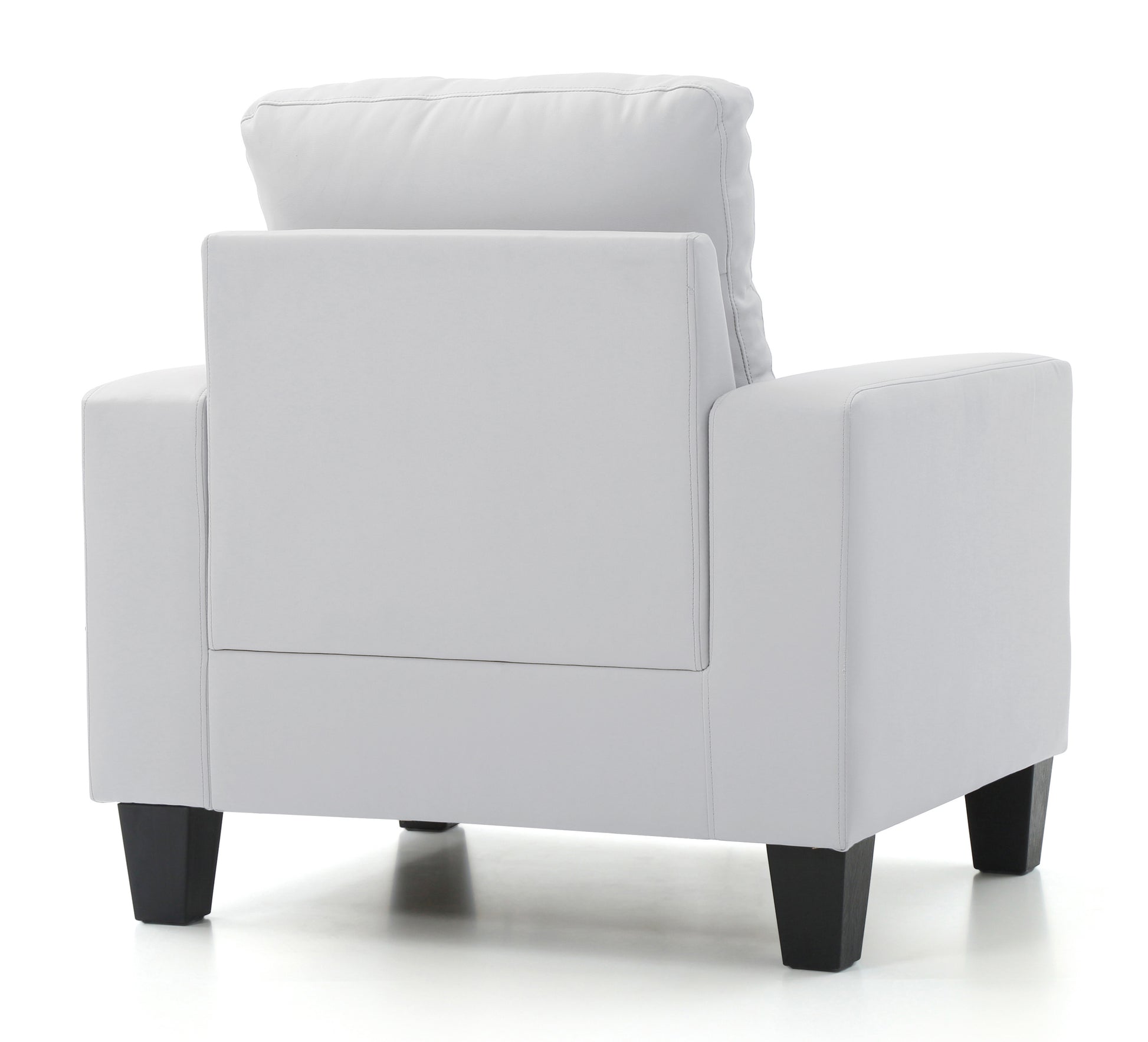 Modern gray leather armchair with supportive backrest and sleek black legs