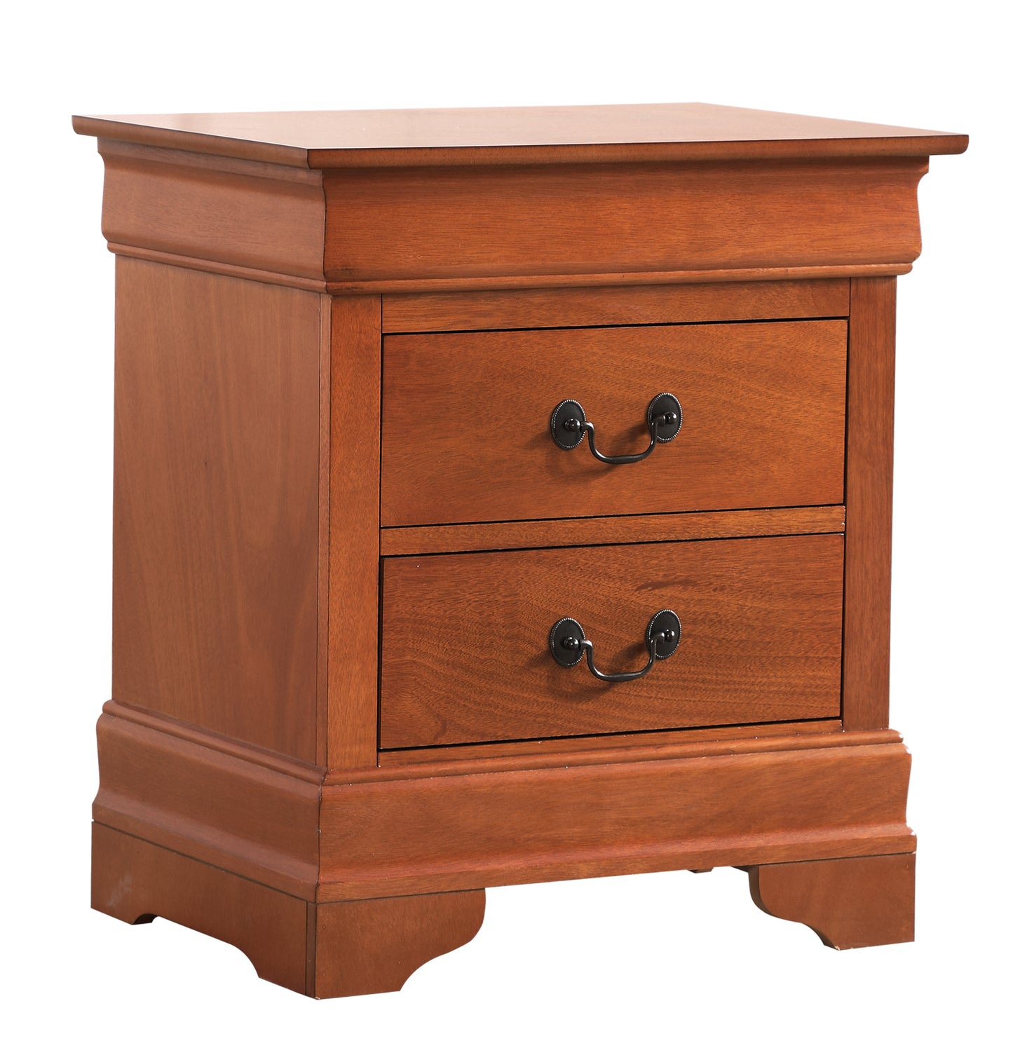 Wooden nightstand with two drawers and black hardware Perfect bedside storage