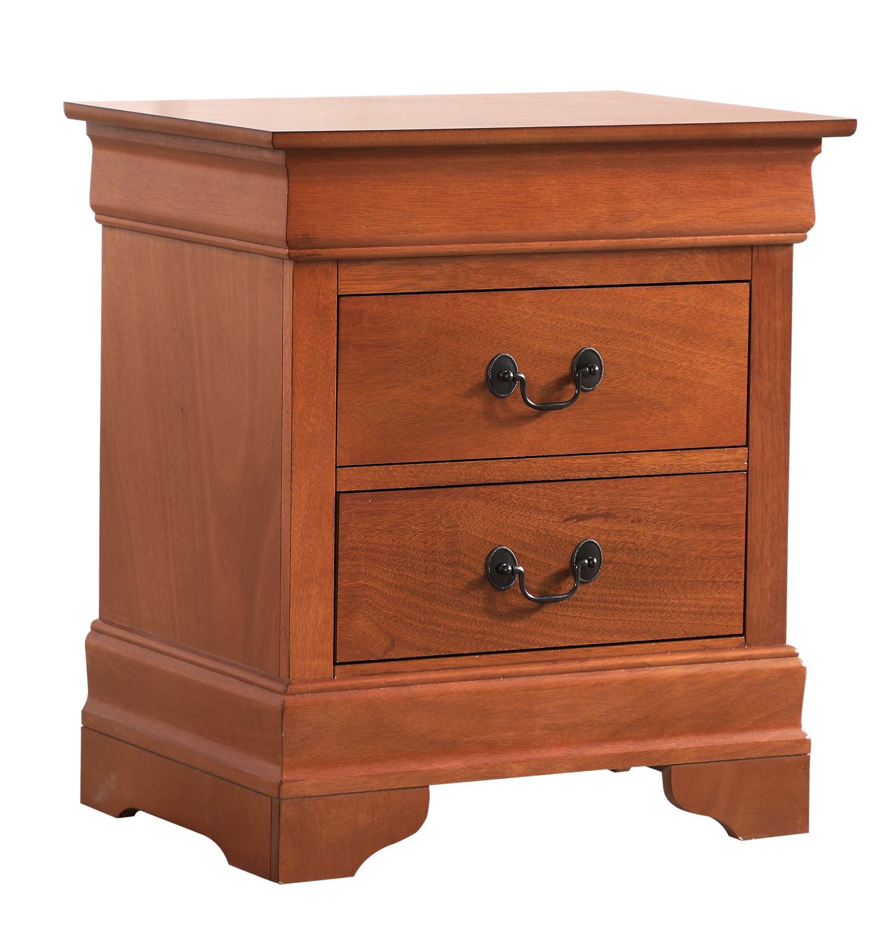 Wooden nightstand with two drawers and black hardware Perfect bedside storage