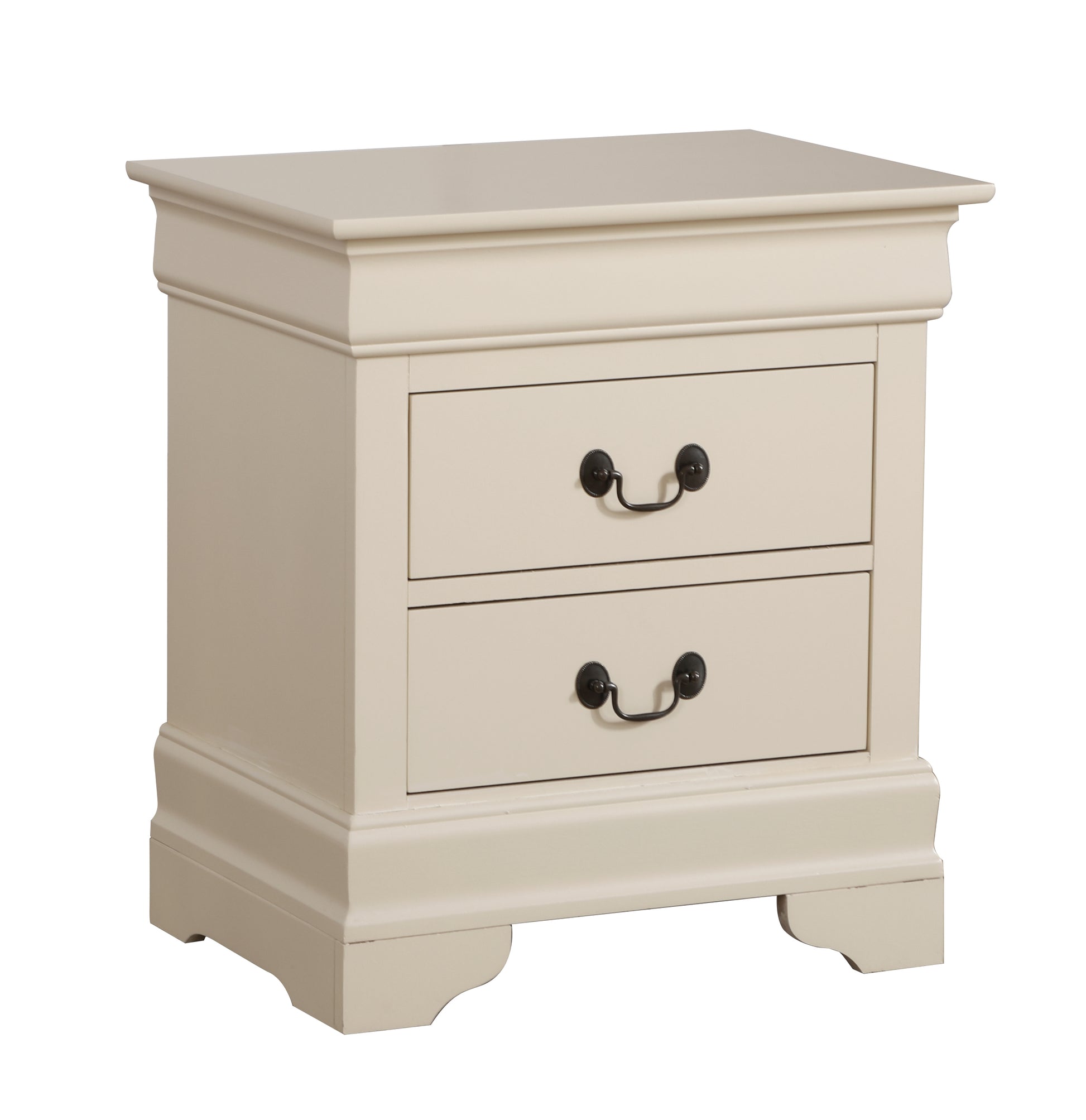 Classic cream twodrawer bedside table with antique bronze hardware