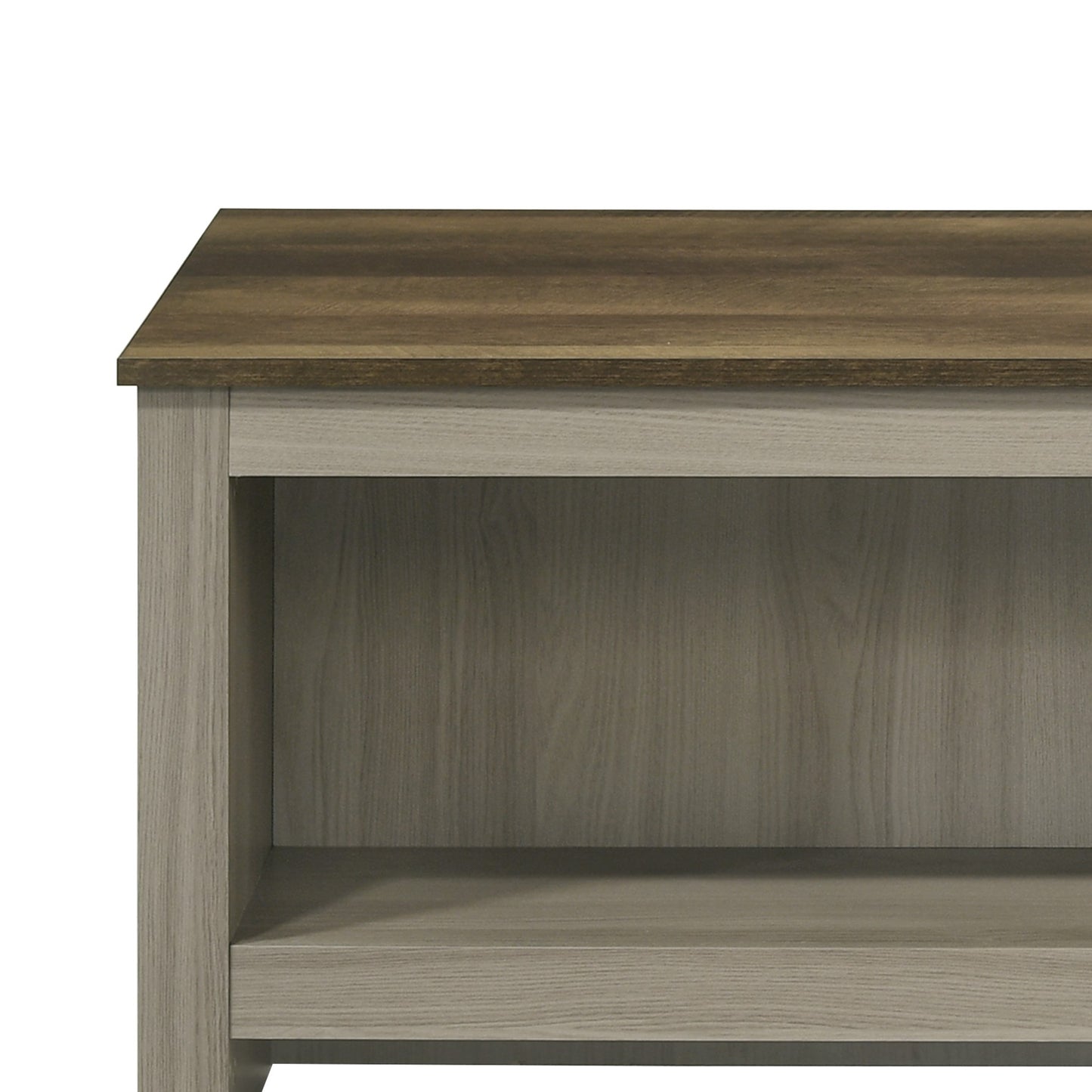 Modern twotone bookshelf with wood grain shelves and grey frame
