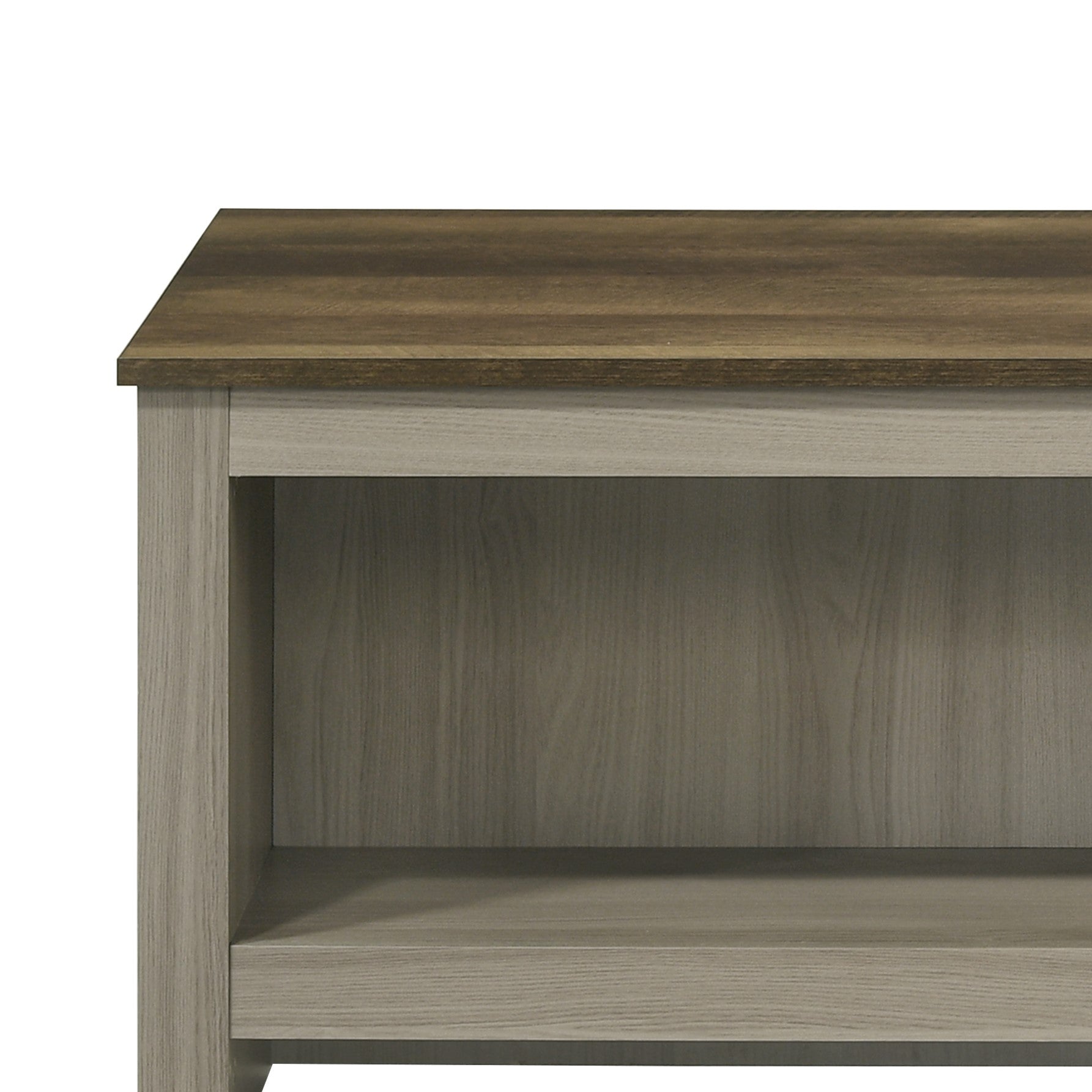 Modern twotone bookshelf with wood grain shelves and grey frame