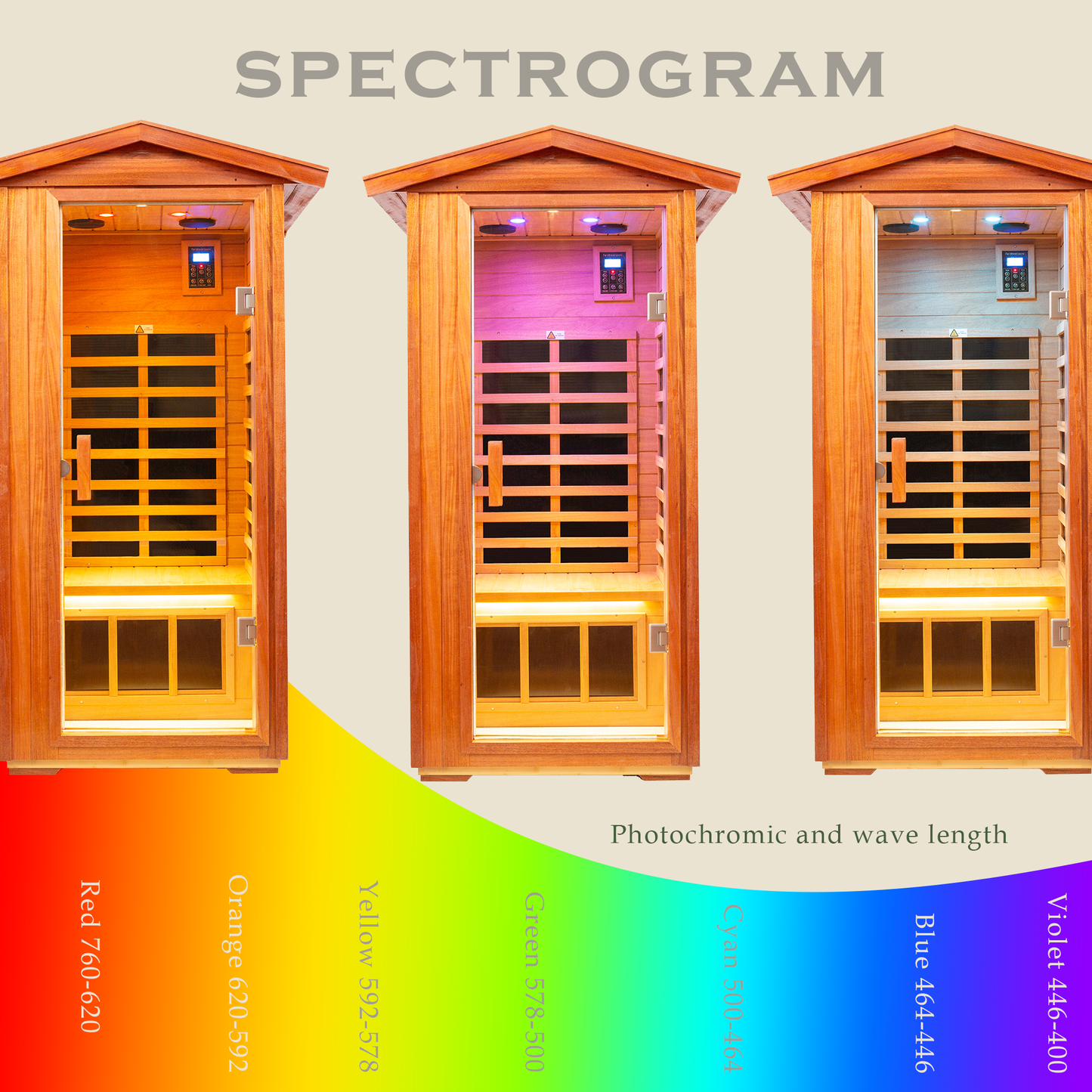 Wooden infrared sauna cabin with red light therapy perfect for home spa use