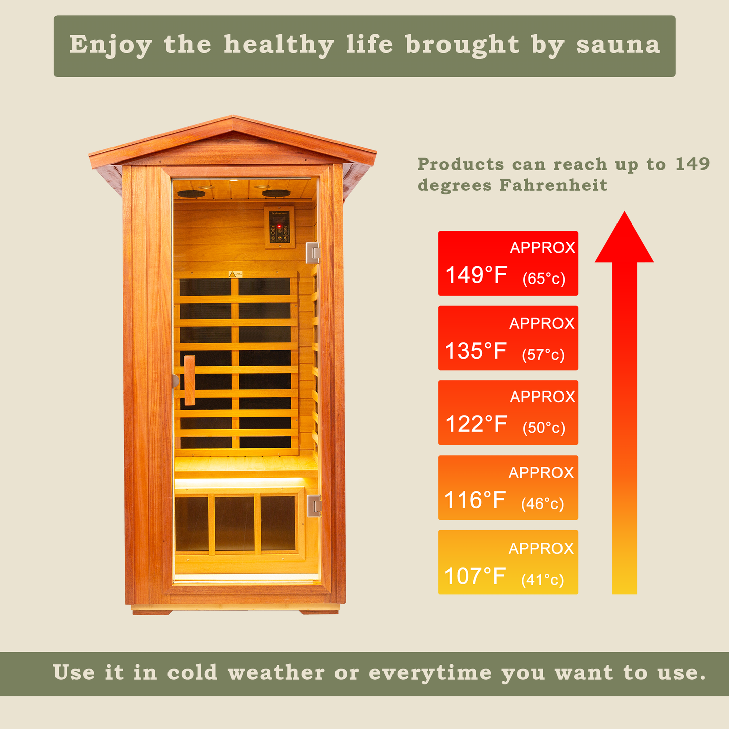 Wooden infrared sauna cabinet with glass door and temperature controls F