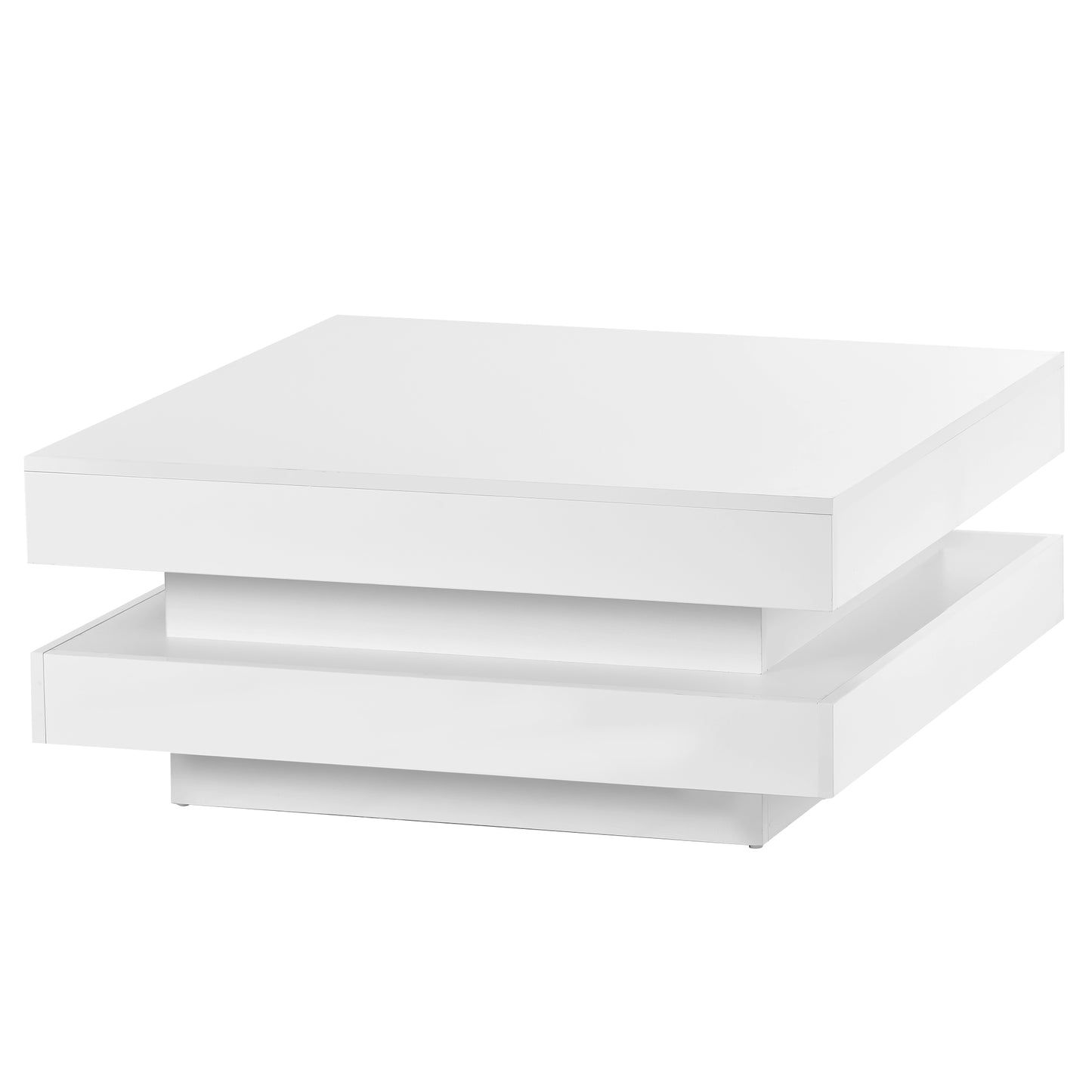 Modern white square coffee table with tiered design and sleek finish