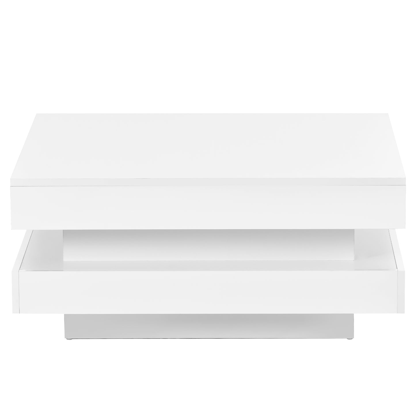 Sleek white modern coffee table with two tiered storage shelves perfect for living rooms