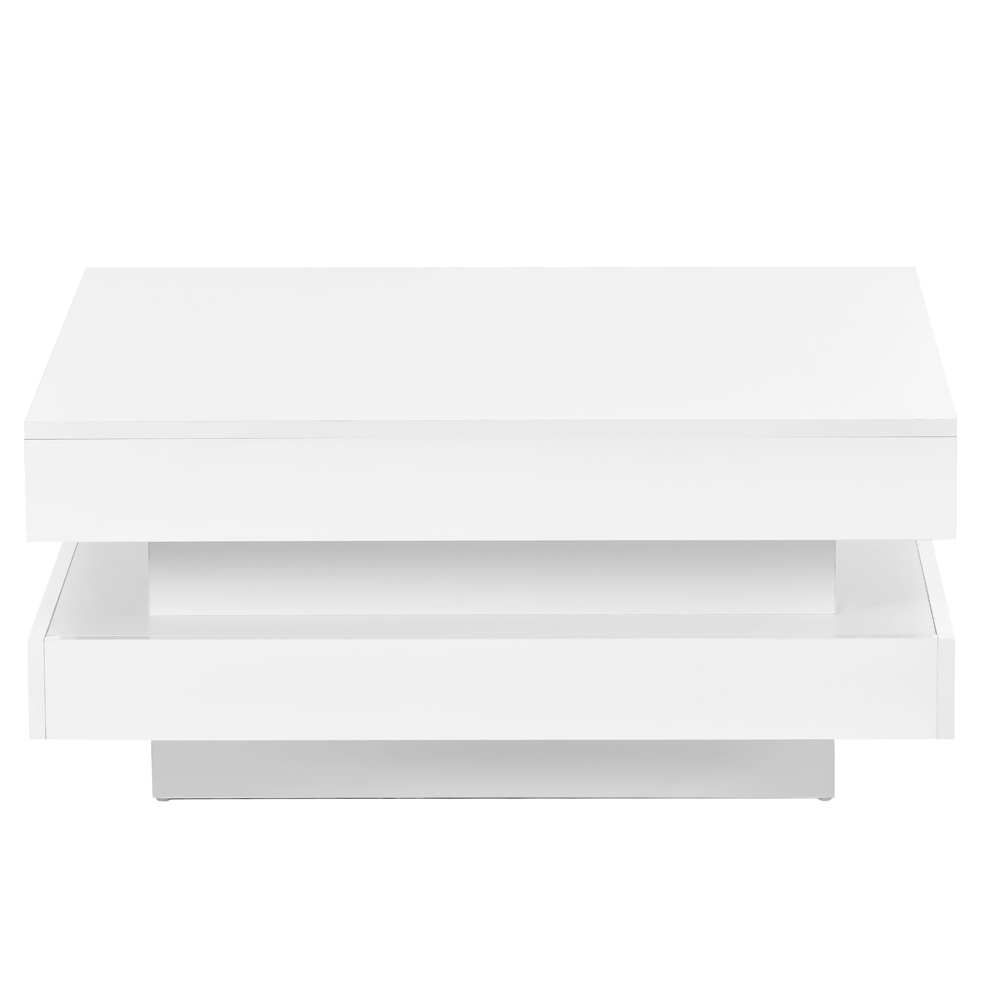 Sleek white modern coffee table with two tiered storage shelves perfect for living rooms