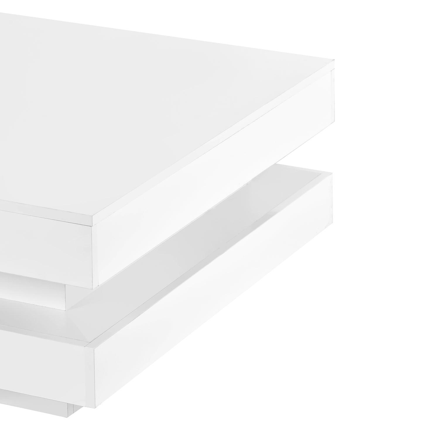 Glossy white modern coffee table with layered design