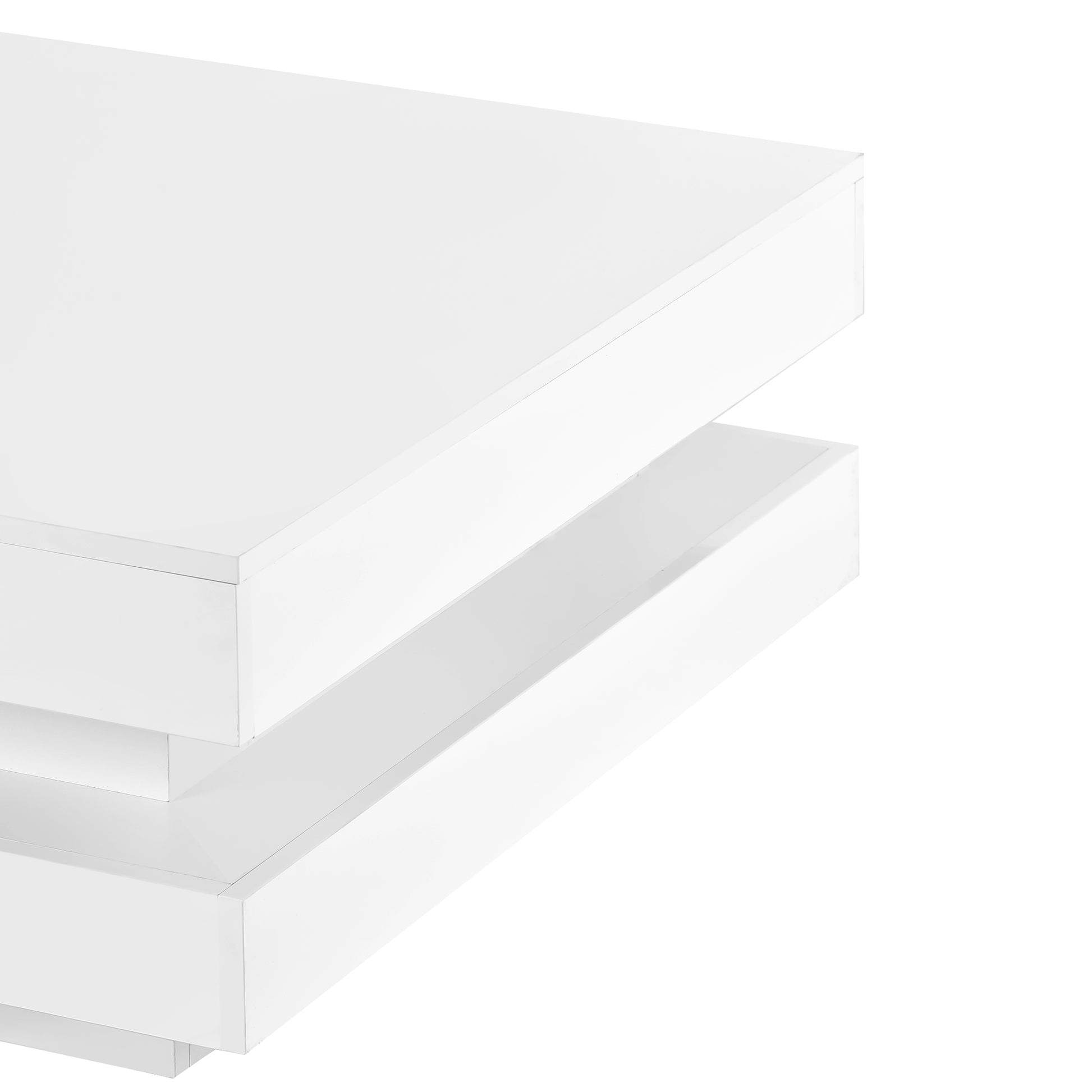 Glossy white modern coffee table with layered design