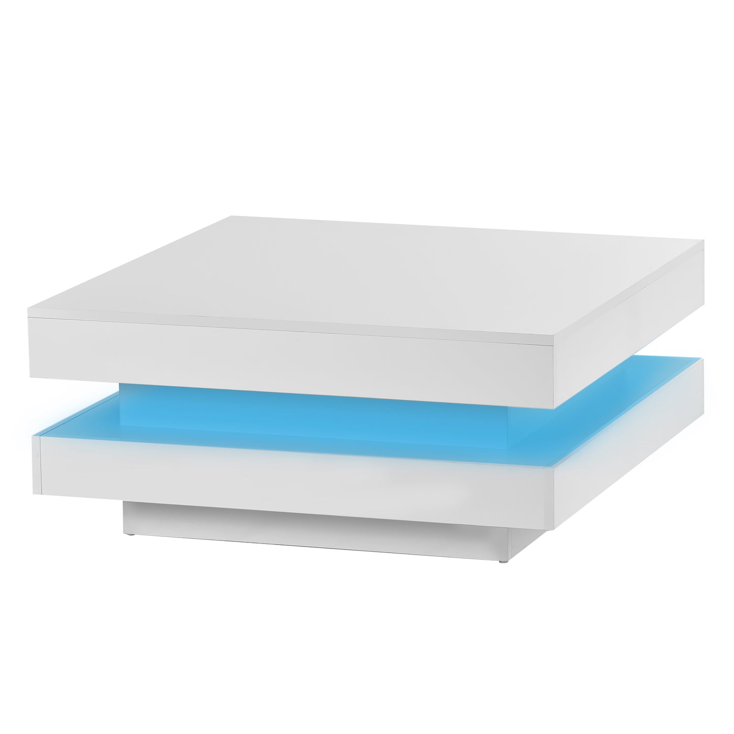 Modern white coffee table with blue LED lighting