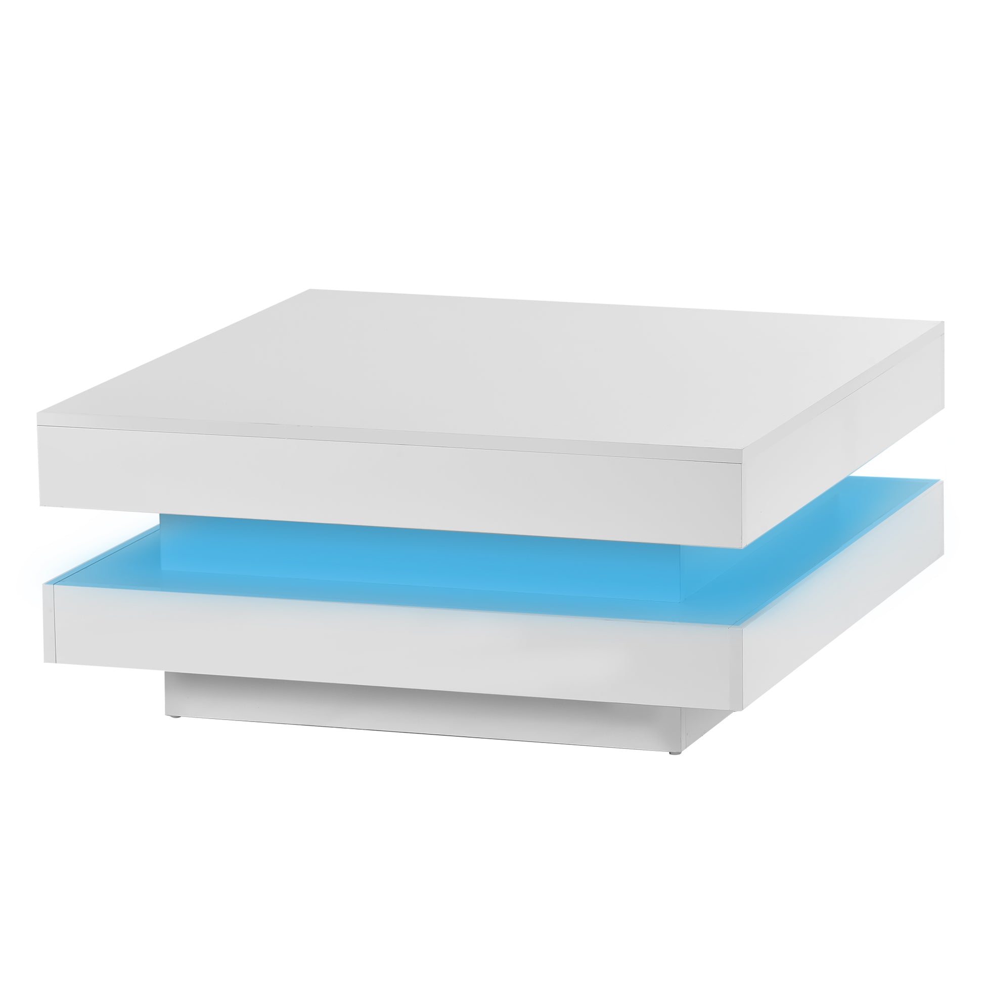 Modern white coffee table with blue LED lighting