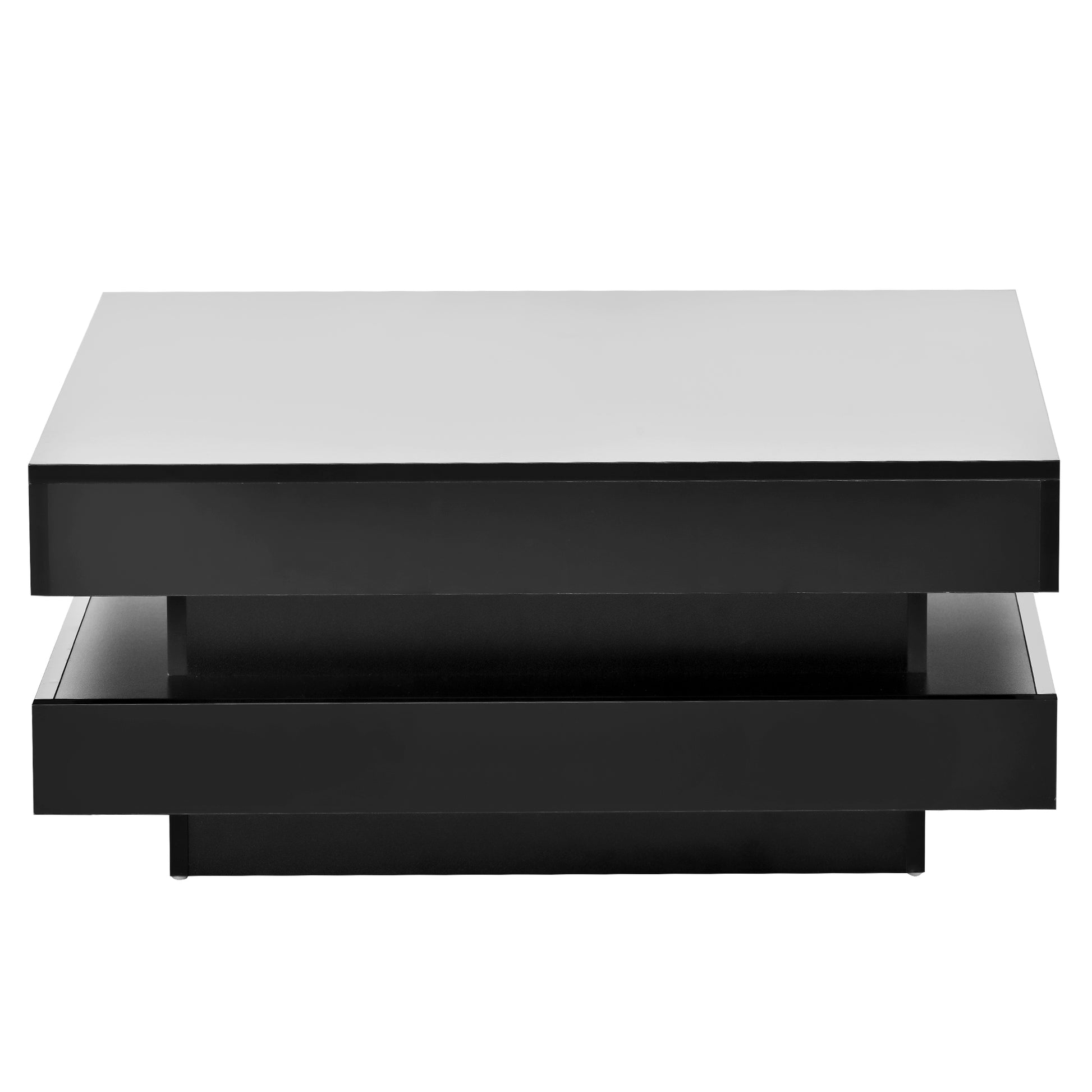 Sleek black modern coffee table with a minimalist layered design