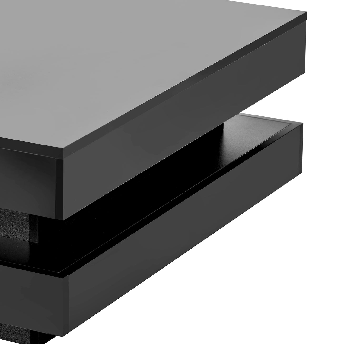 Sleek black modern coffee table with a twotiered design