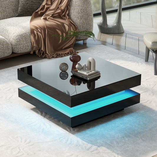Sleek black coffee table with LED lighting offering modern living room style