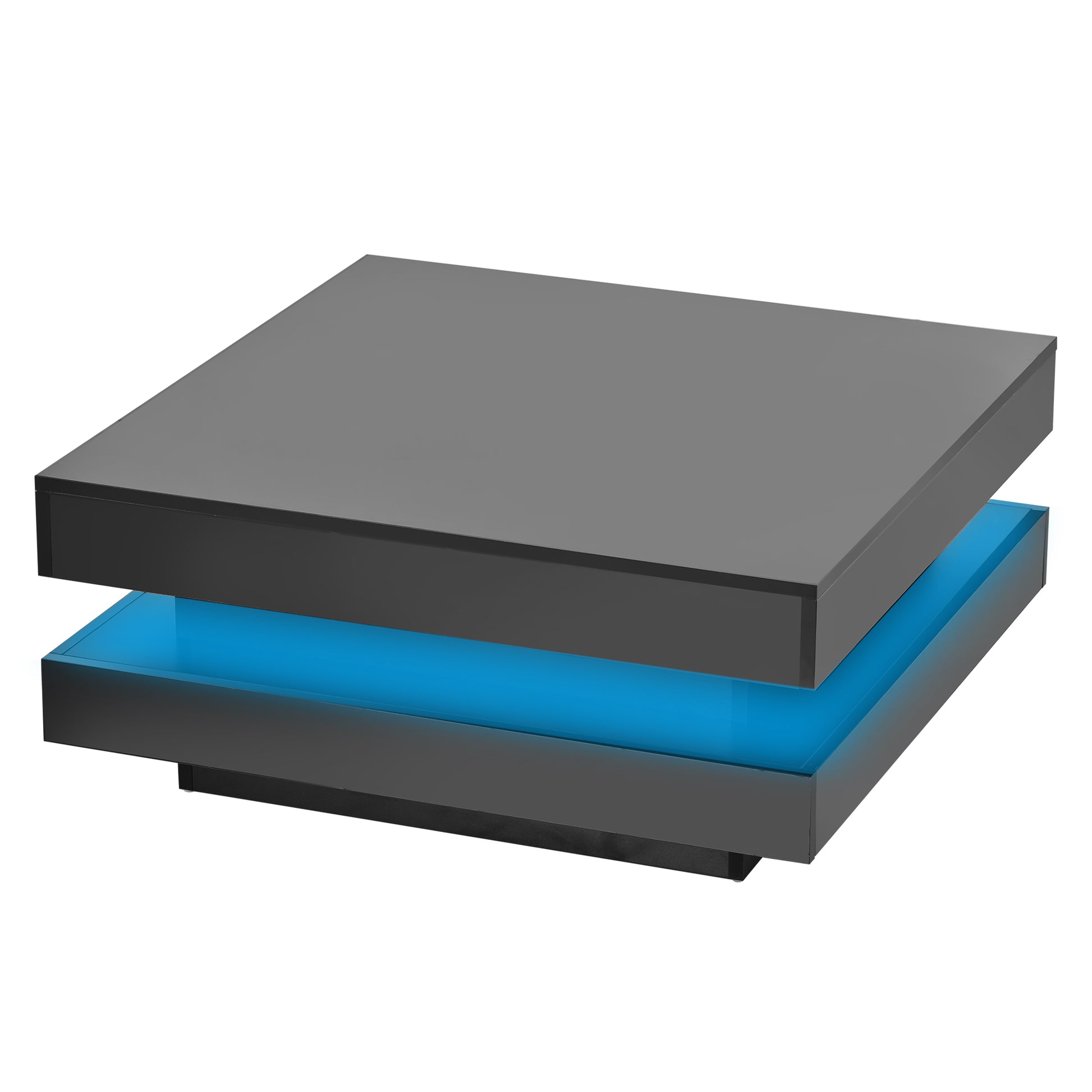 Modern grey coffee table with integrated blue LED lighting