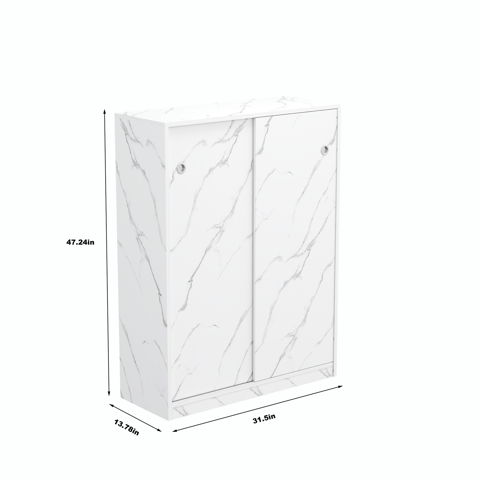 White marble effect sliding door cabinet modern minimalist design for home storage