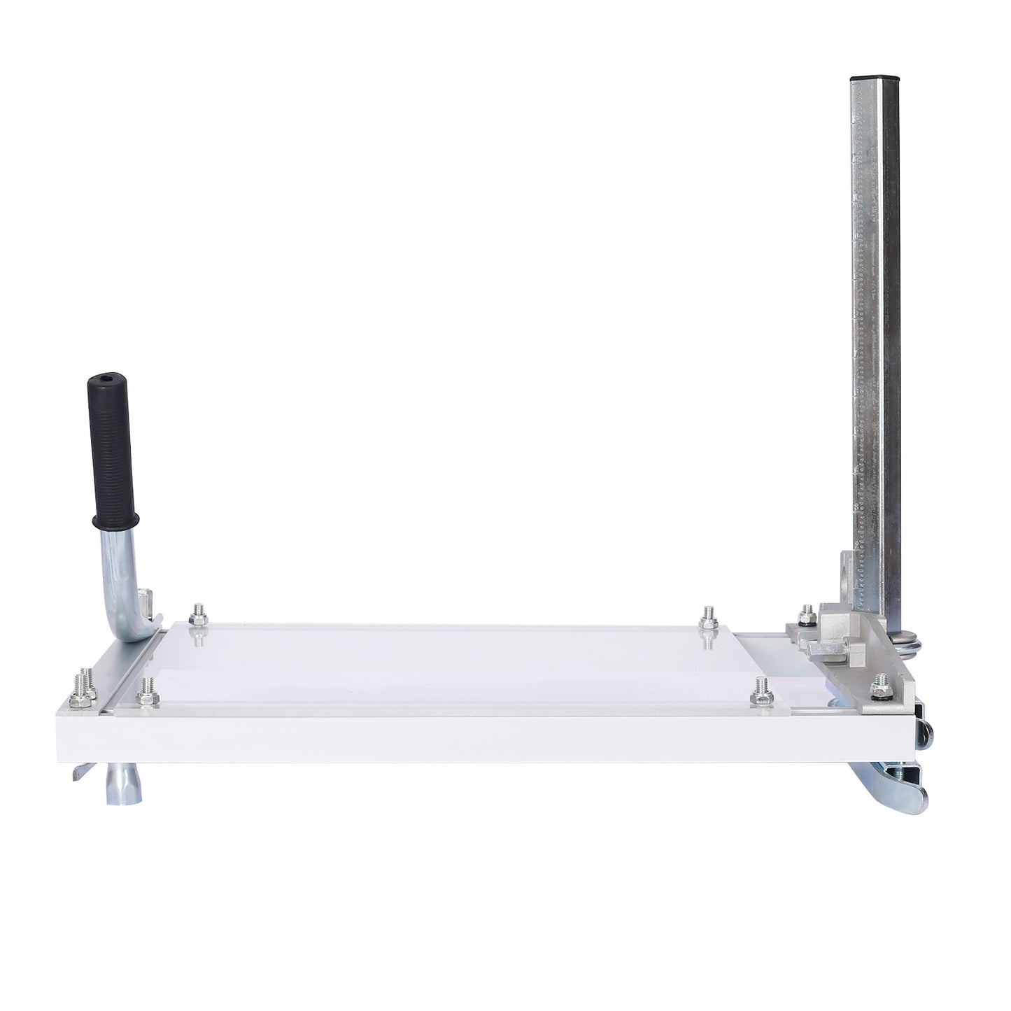 Metal chainsaw mill with adjustable height guide for lumber cutting