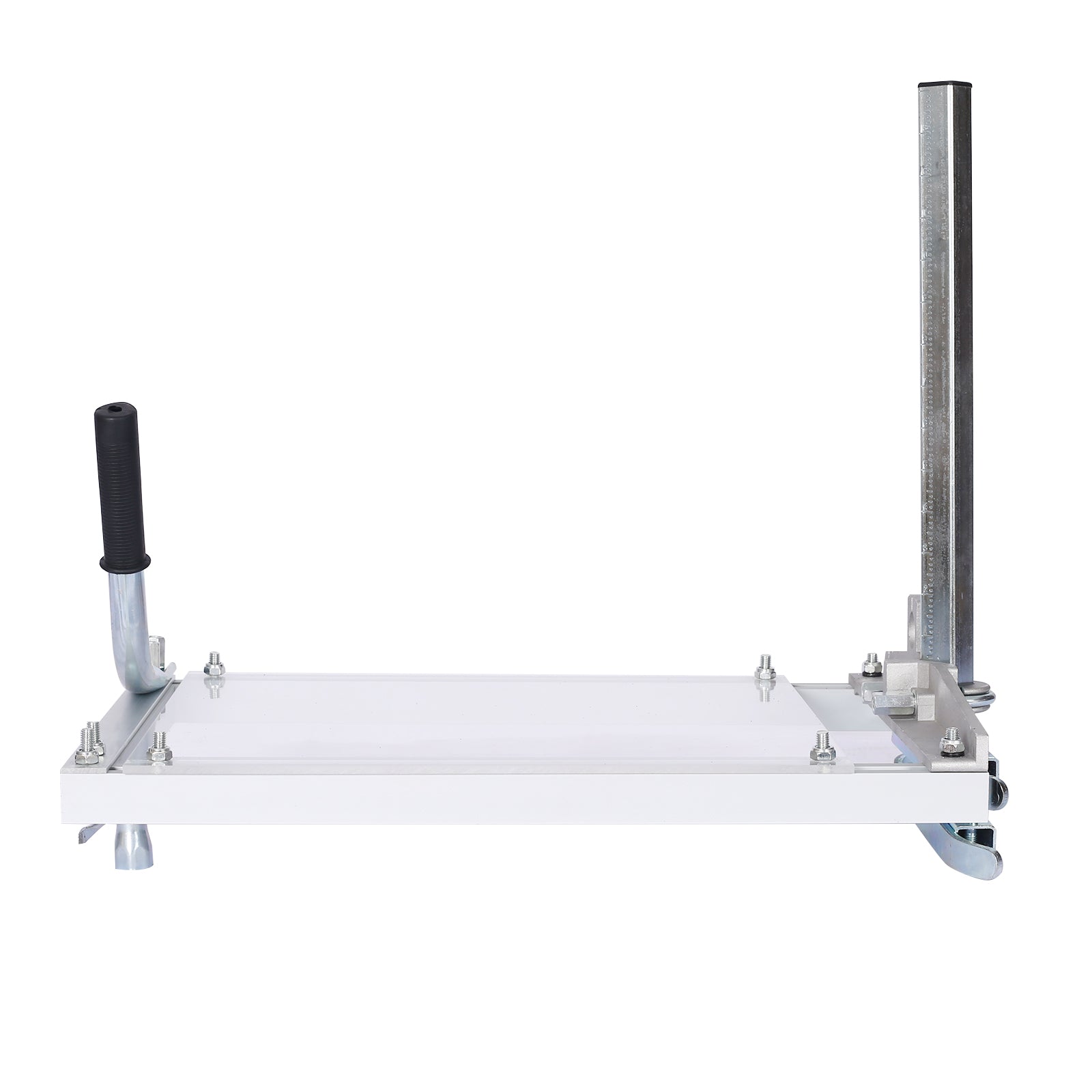 Metal chainsaw mill with adjustable height guide for lumber cutting