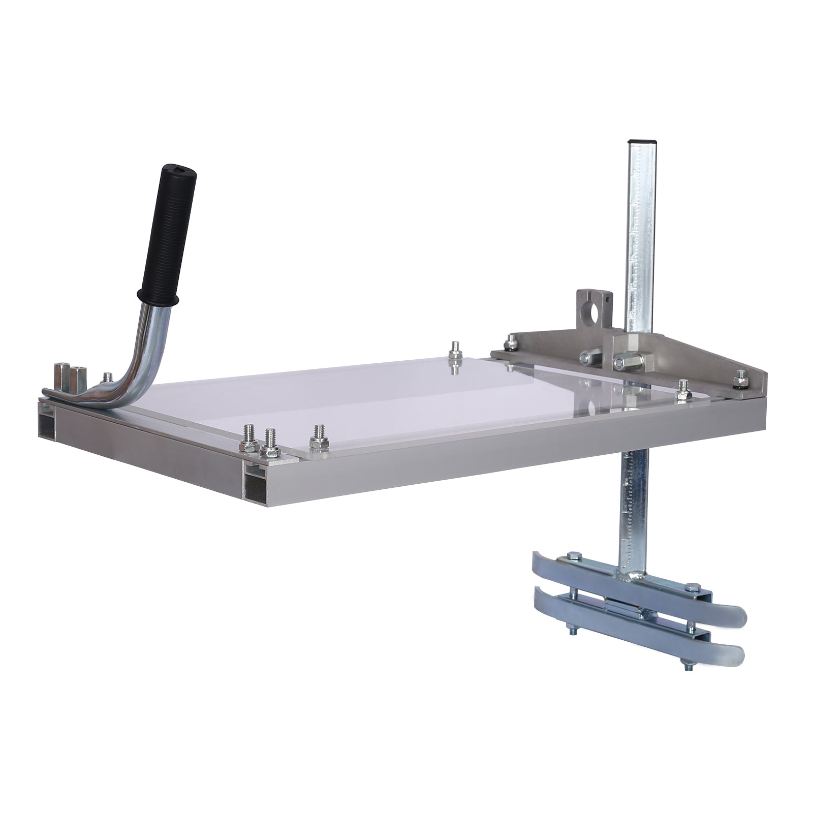 Metal lumber mill attachment with black handle and adjustable guide