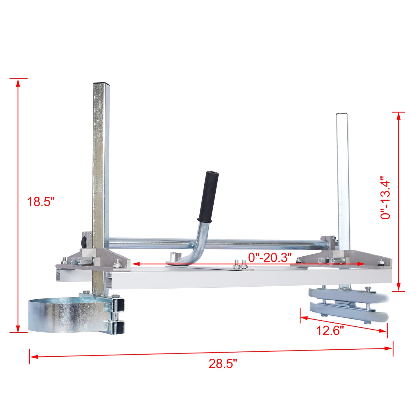 Adjustable chainsaw mill for lumber cutting features sturdy metal construction