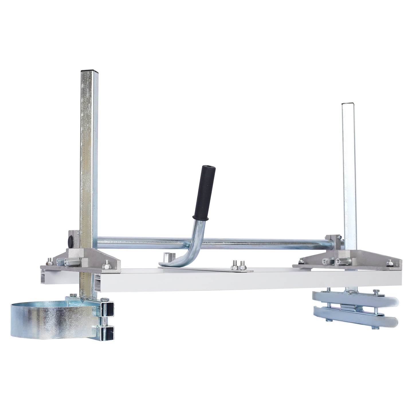 Adjustable chainsaw mill for lumber cutting metal construction with comfort grip handle