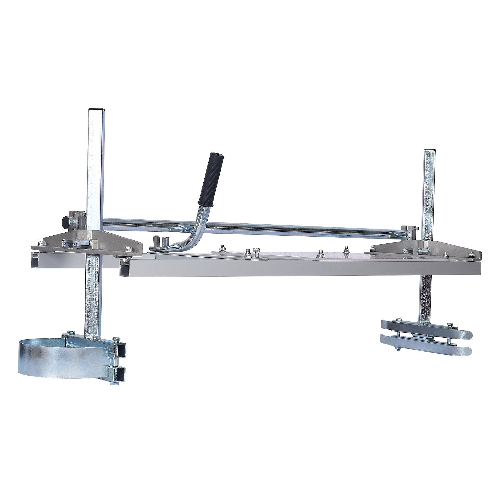 Portable sawmill attachment with silver aluminum construction and black handle