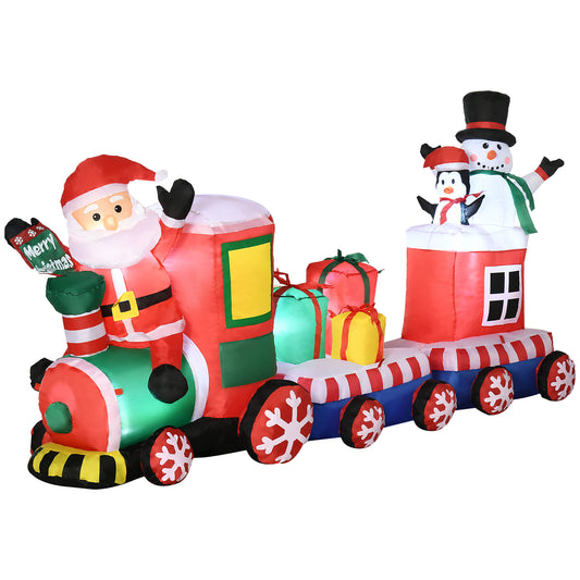 Inflatable Christmas train with Santa snowman and penguins for festive outdoor decor