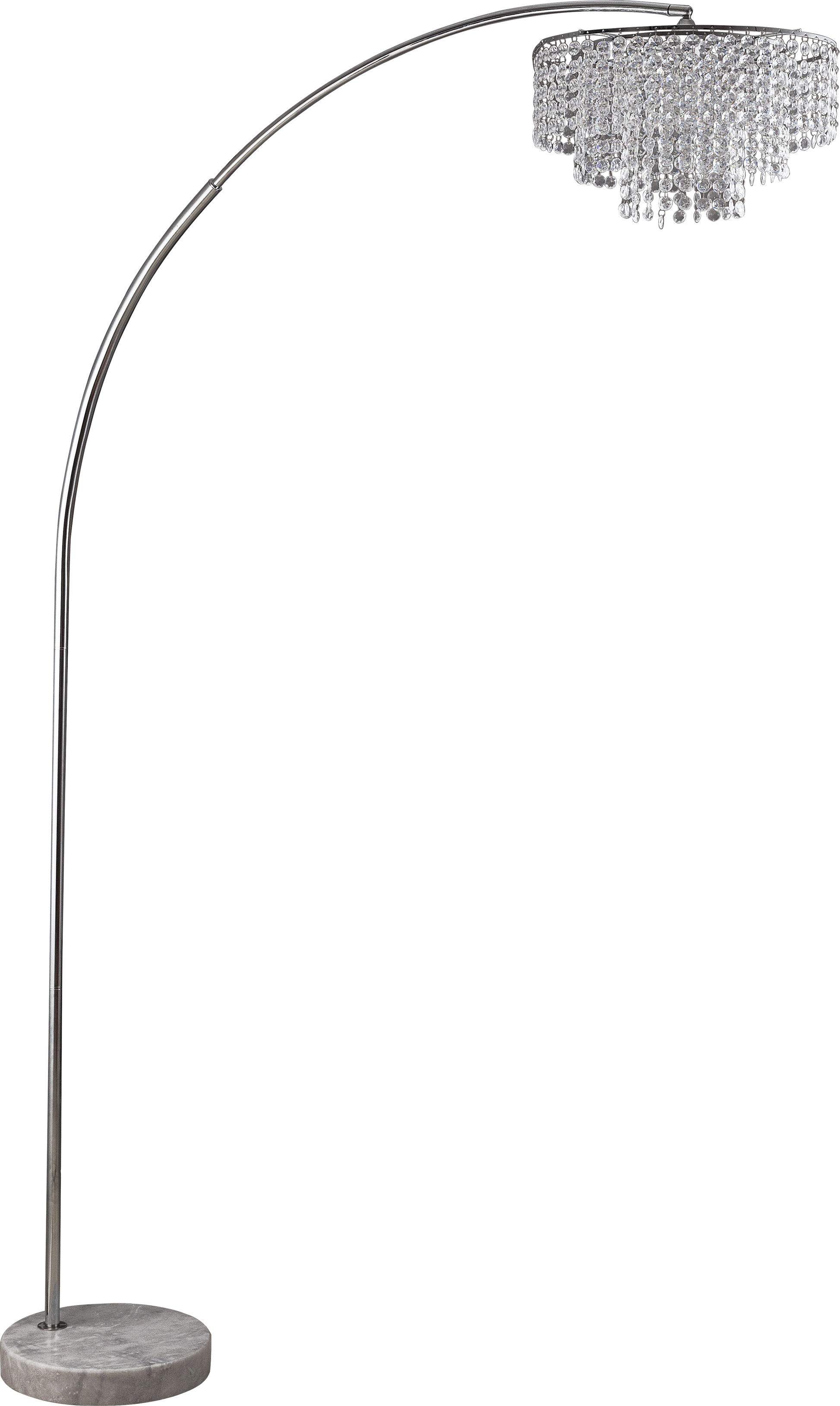 Modern arc floor lamp with crystal chandelier shade and marble base