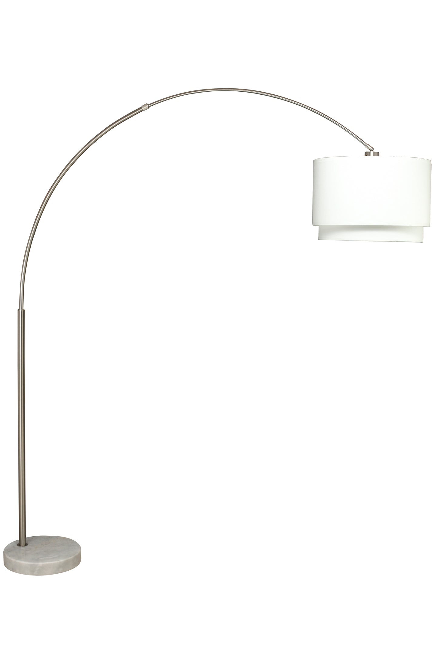 Modern arc floor lamp with brushed nickel finish and marble base